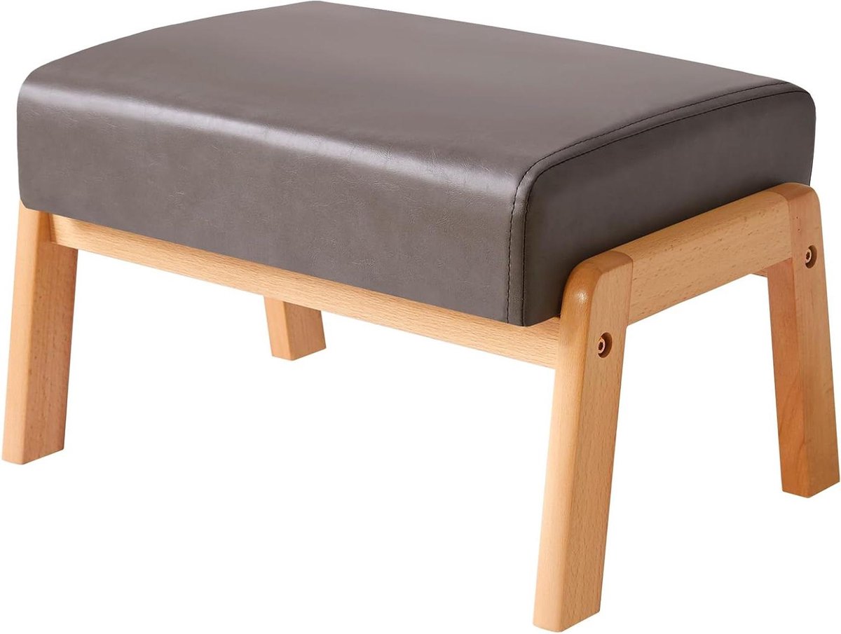 Voetenbankje - Ottomaan Poef - Ontspannen Zitten - Stevige Houten Poten - 42x15x31 cm - Grijs
