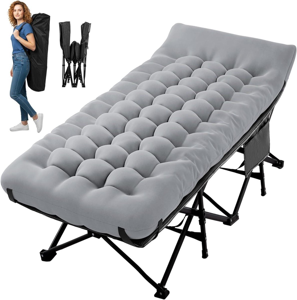 Campingbed Volwassenen - Vouwbed Gastenbed - Kamperen Reizen - Extra Dikke Matras - 190 x 70 cm - Grijs