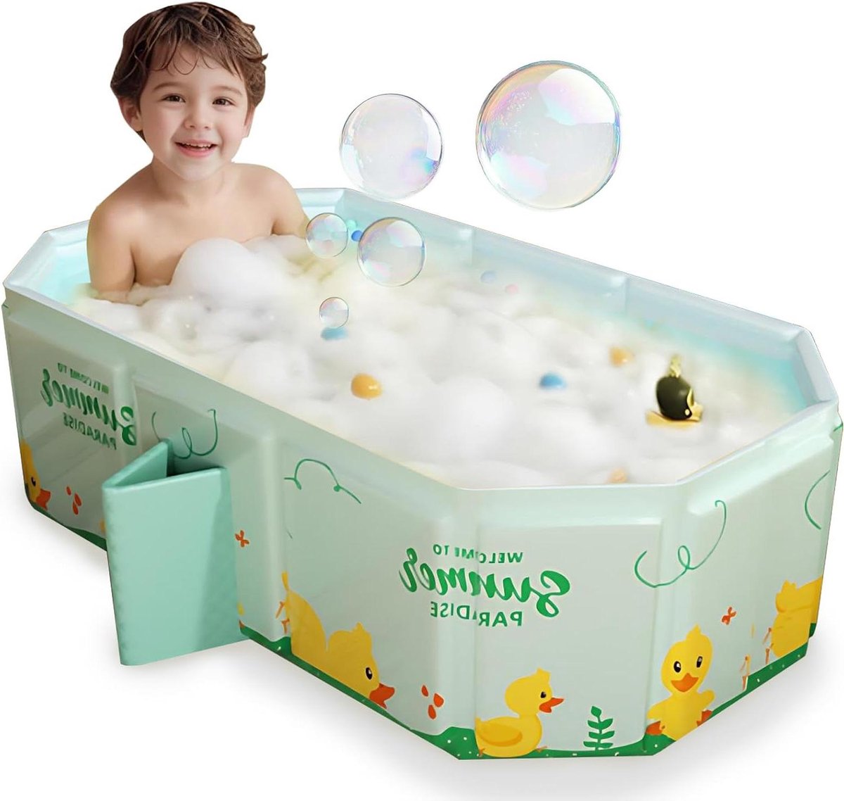 Babybadje Opvouwbaar - Peuterbadje Draagbaar - Veilig Baden - Stabiele Driehoek Basis - 78 x 45 x 30 cm - Groen