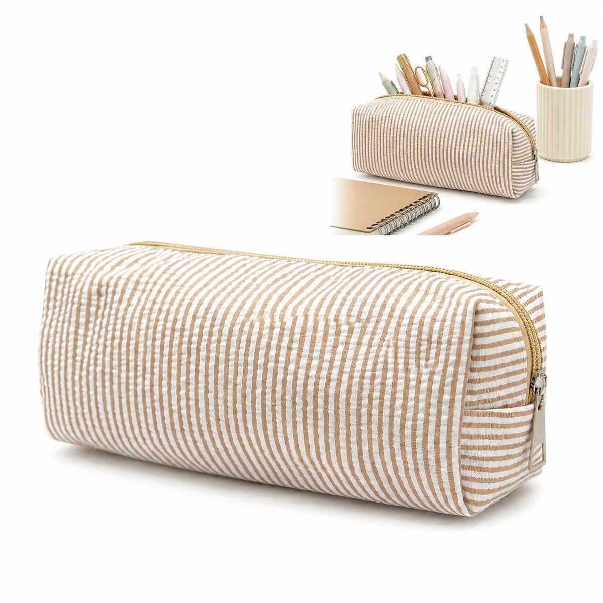 VHV - Etui - Grote Pennenzak - Duurzaam - Polyester - Soepele Rits - 21x7.5x8 cm -Voor School,Kantoor - Khaki