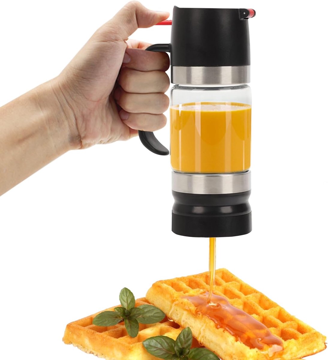 QTTVBTNA – Glazen Honingdispenser – Honingpot met Doseerder en Deksel – Dispenser voor Honing, Siroop, Sojasaus en Andere Vloeibare Ingrediënten – 315ml