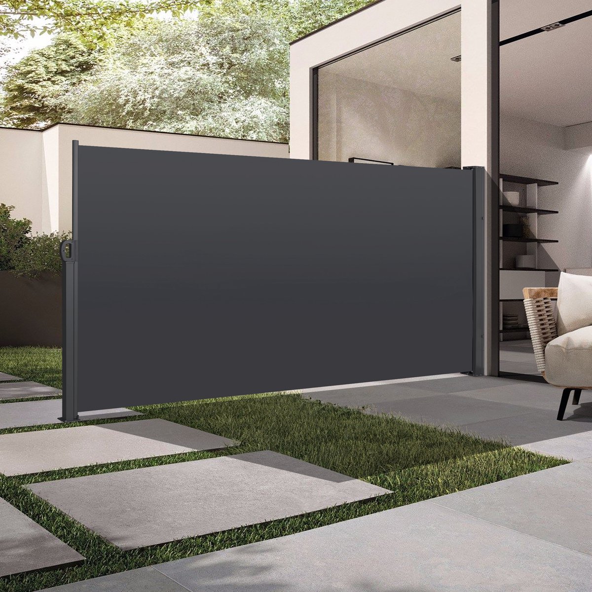 REDOM - Zijmarkise - Uittrekbaar - Handmatig - Met handgreep - Moderne stijl - Balkon, terras en tuin - Polyester, aluminium en staal - Donkergrijs - 200 x 300 cm