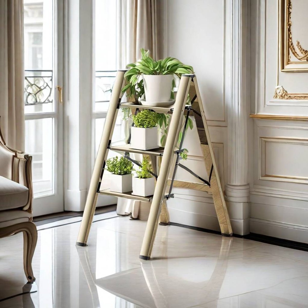 MODFU - Vouwladder - 3 Treden - Antislip - Aluminium - Goud - 82 Cm