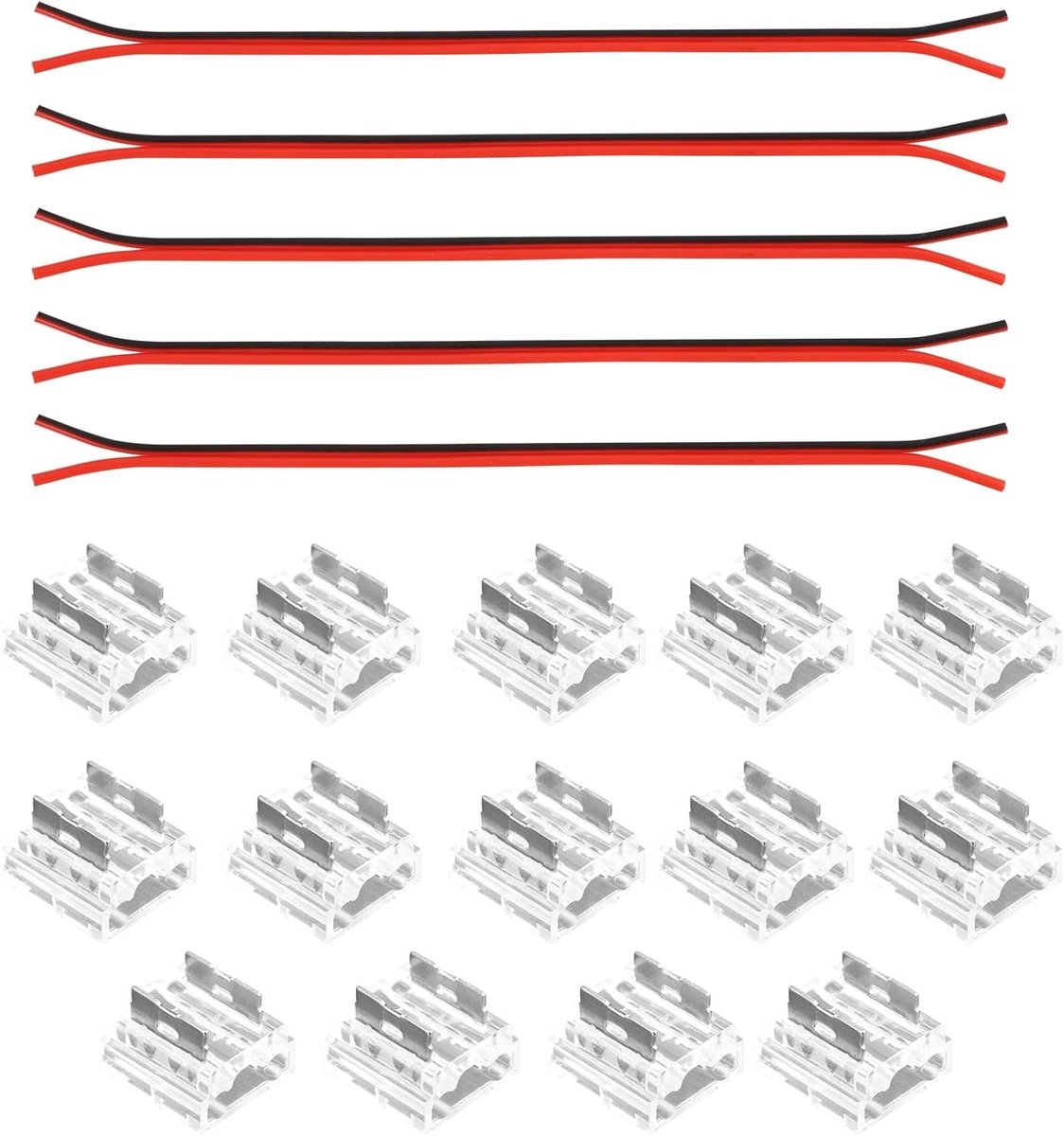 Transparante connectoren set van 14 stuks met 5 x 15 cm verlengkabels, 20 AWG, 2-polige 8 mm voor naadloze en draadloze verbinding van LED-strips en verlichting