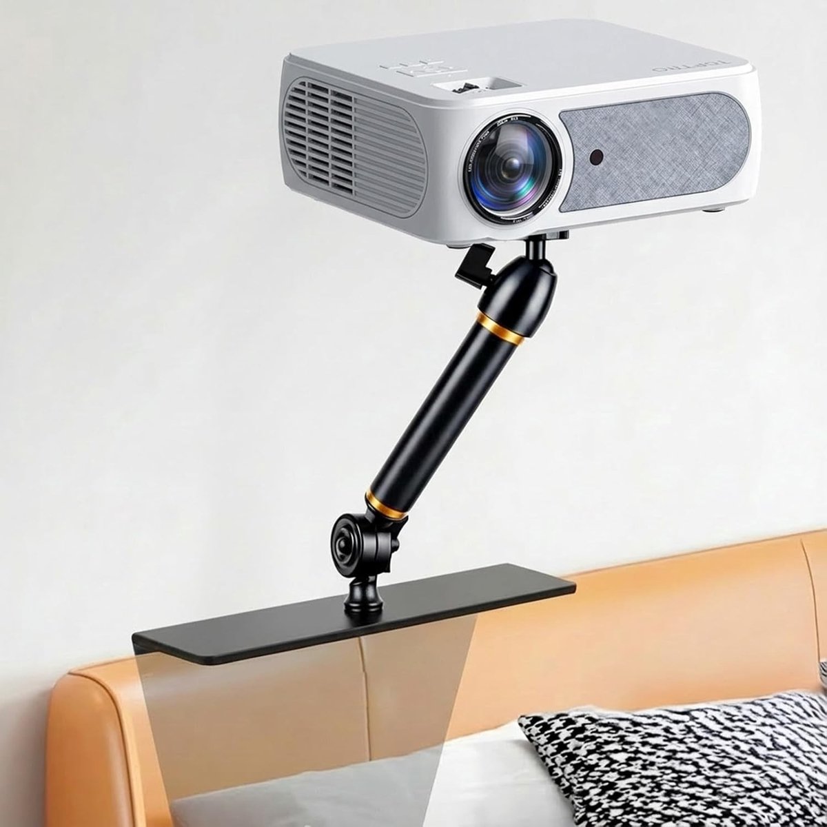 Verstelbare projectorhouder voor bed en bank, verborgen ontwerp, 20 cm lengte, geschikt voor 99% van de projectors, ideaal voor thuisbioscoop en filmavonden.