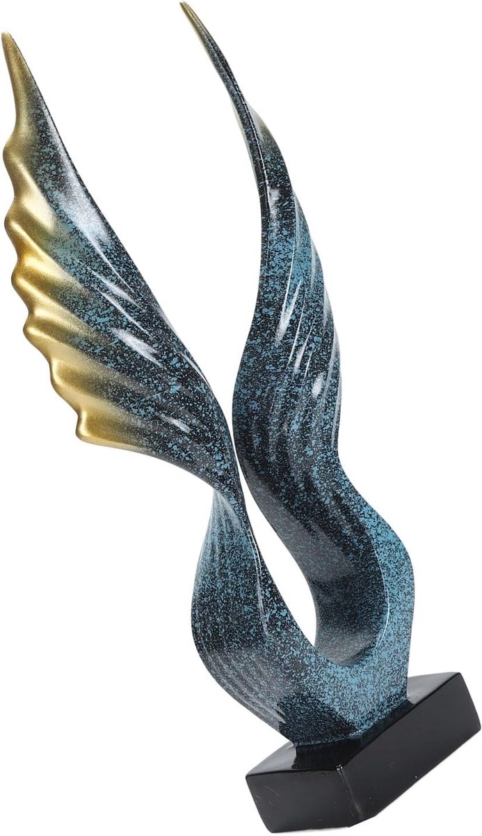 Abstracte vleugel sculptuur van hars, Champagne blauwe engelenvleugels standbeeld decoratie - artistiek ornament voor woonkamer, kantoor, bureau en plank
