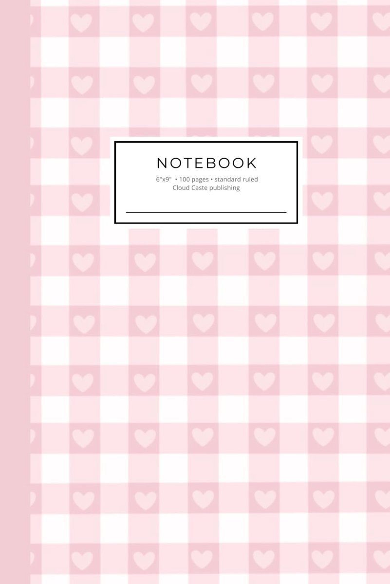Lined Notebook 6x9” – 100 Pages, Pastel Pink Checkerboard Cover with Hearts: Perfect for Notes, Journal, School & - ShopVlot
