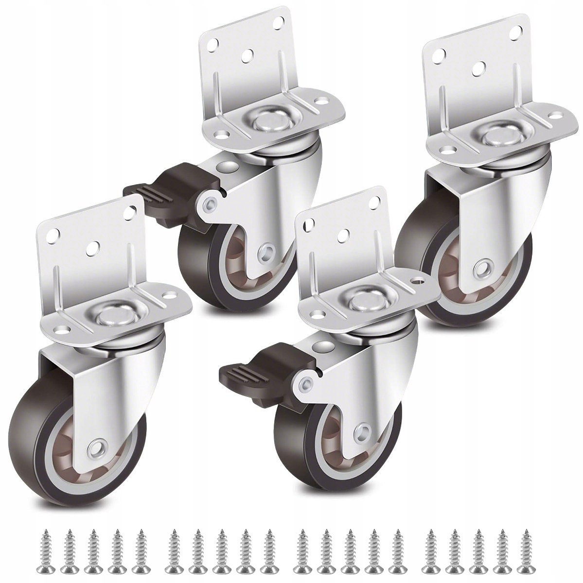 4x Zwenkwielen 25mm Rubber met Rem, Draaibaar voor Meubels