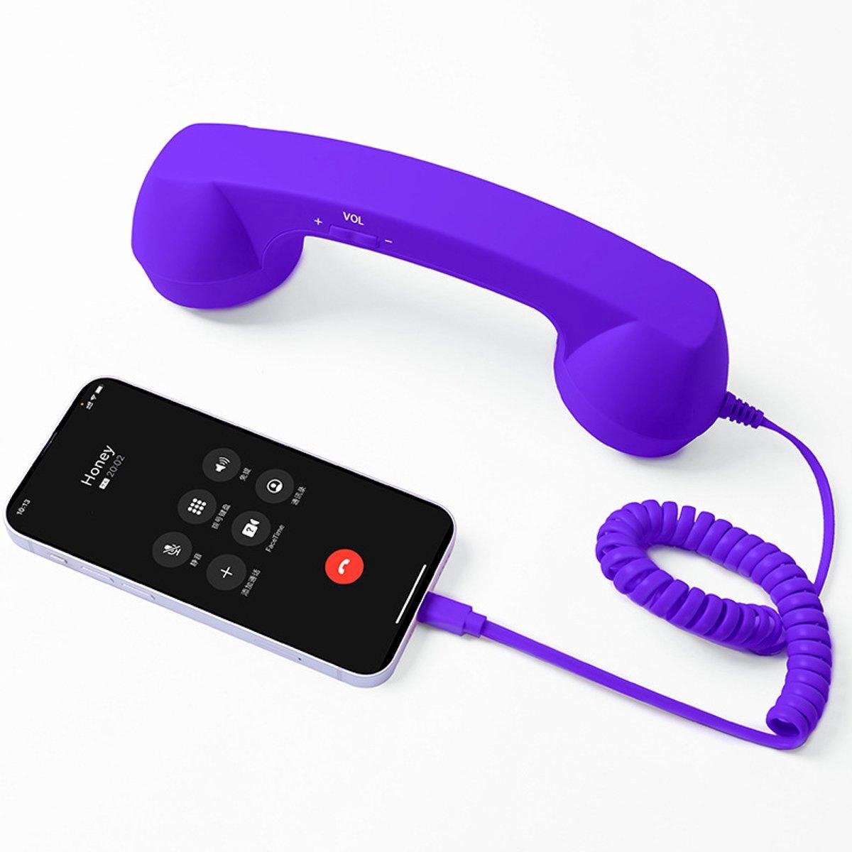 Retro telefoontoestel, Type-C directe aansluiting - Geschikt voor antwoordknop, microfoon en luidspreker - paars