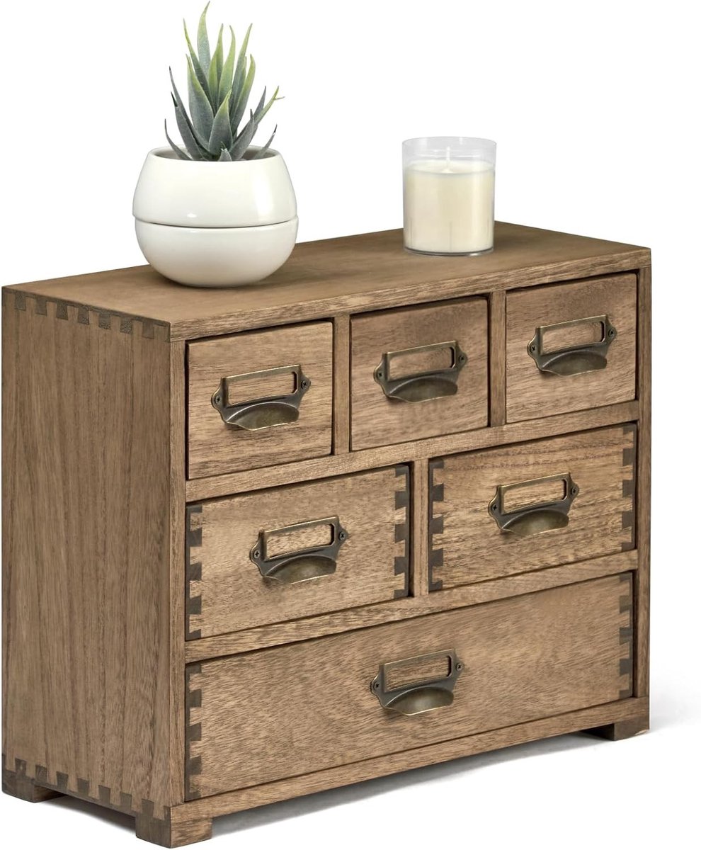 Mini Ladebox voor Bureau, Organizer voor Kantoor, Houten Opbergdoos in Donkerbruin