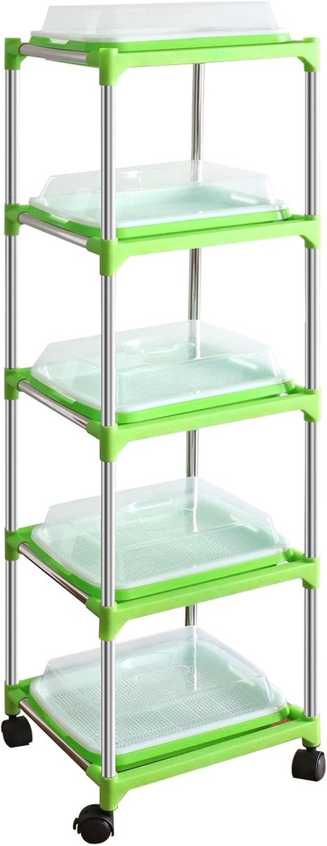 5-laags zaad sproeitraay met roestvrijstalen plank - grondloze kiemkit voor gezonde tarwegraszaadjes, ideaal voor tuin, keuken en kantoor opslag