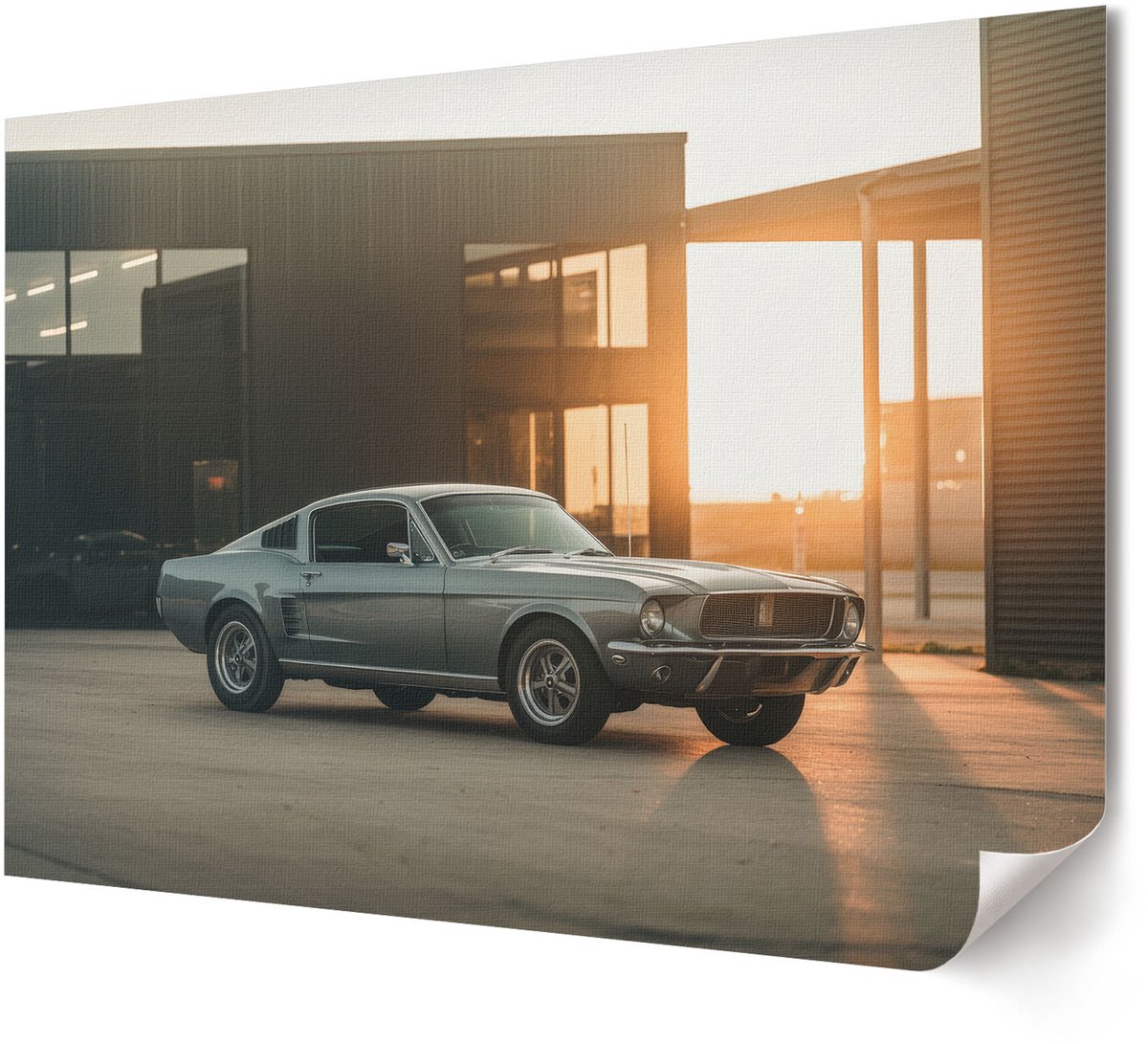 Coloray Polycanvas Poster - Auto En Bergen, Illustratie - A4 - Oranje Wandposter - Rechthoek - Muurdecoratie - Woonkamer, Slaapkamer, Kantoor - Retro