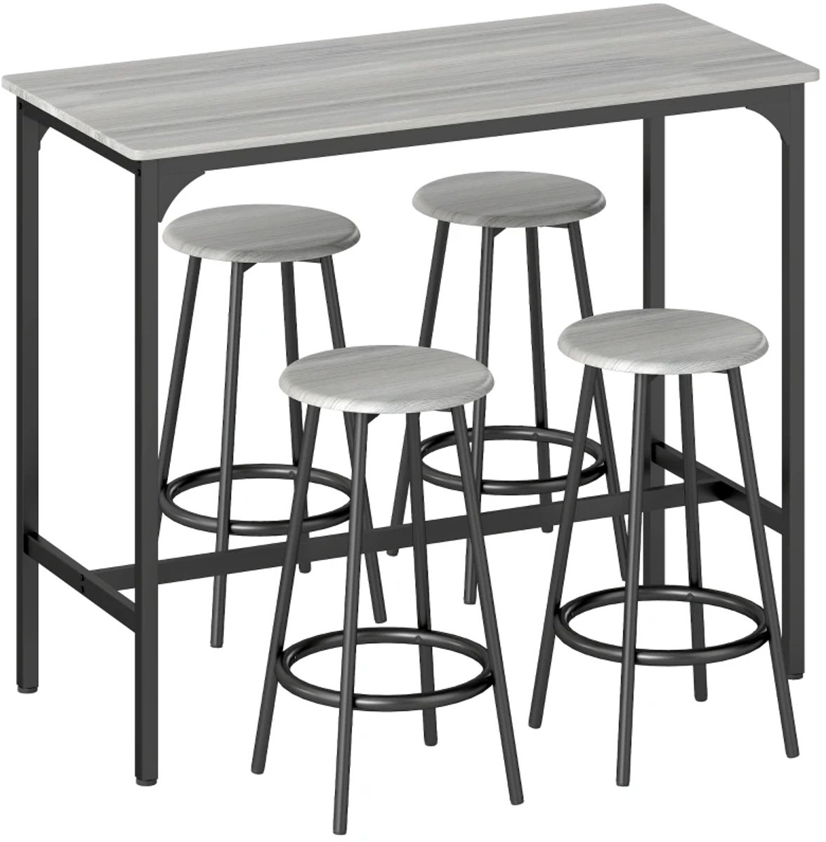 Eethoek - 5-delige Barset - Tafel Met 4 Krukken - Industrieel Design - Compact - Rustiek