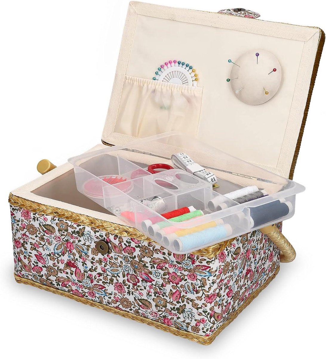 Naaidoos met accessoires - Naaiset koffer - Hobby en creatief - Compleet 76-delig - 245 cm breed - Bloemenprint