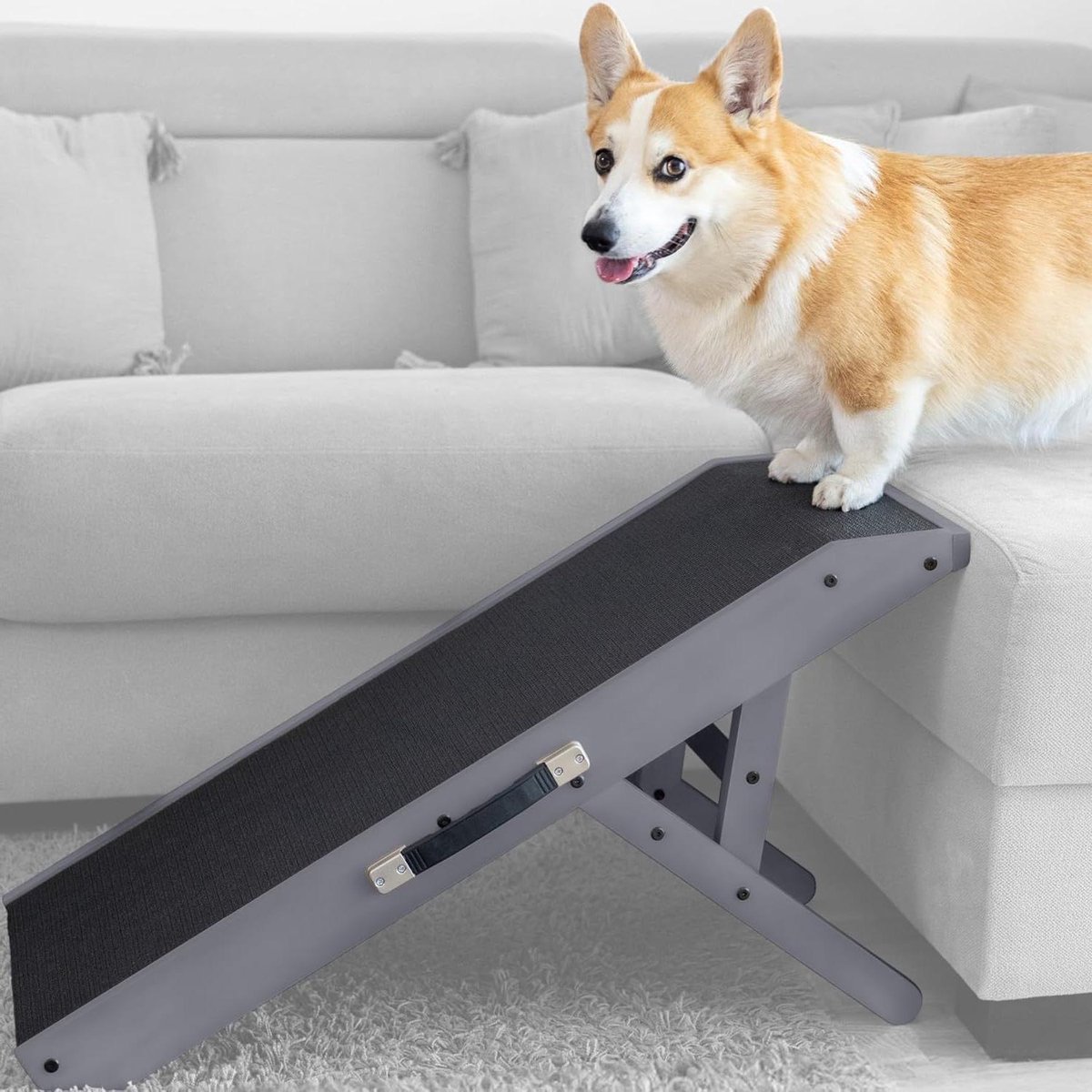 Hondenloopplank - Hondentrap - Hulp voor hond - Verstelbare hoogte - Tot 53 cm - Kustgrijs