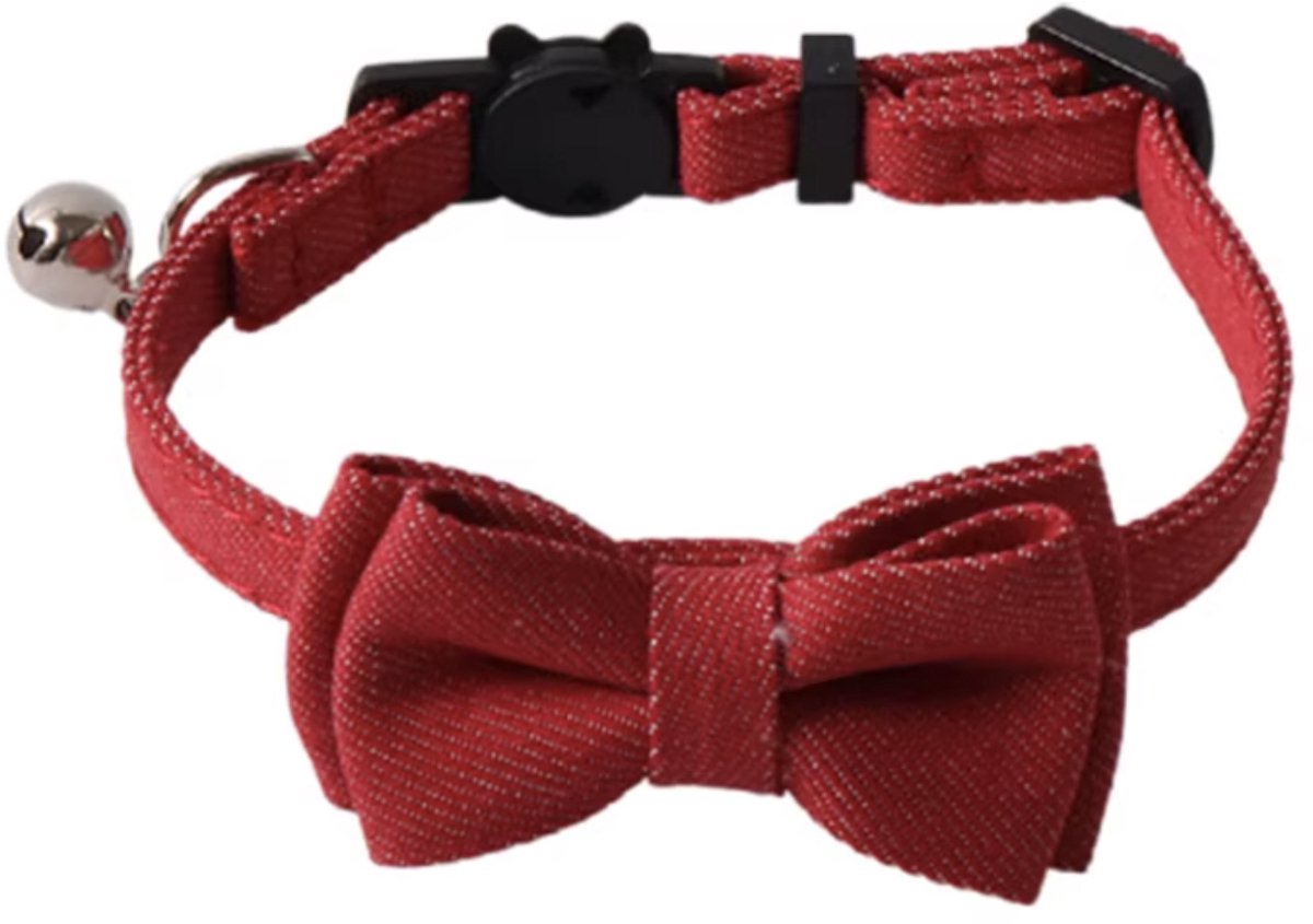 Kattenhalsband met strik Rood (Denim)