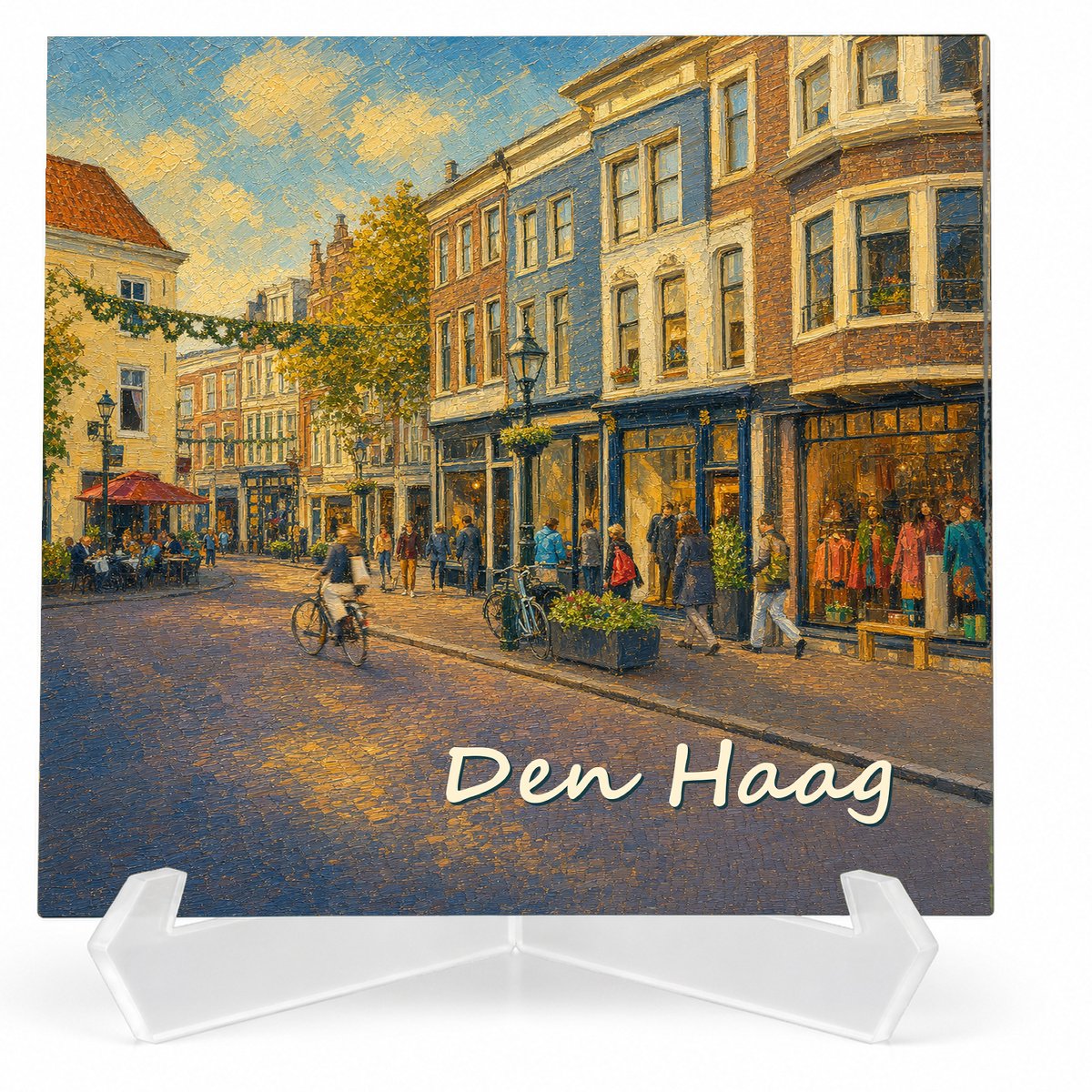 Kleurmedia Tegeltje Den Haag – Historische Passage – Keramiek 15 x 15 cm – Inclusief transparante houder – Souvenir
