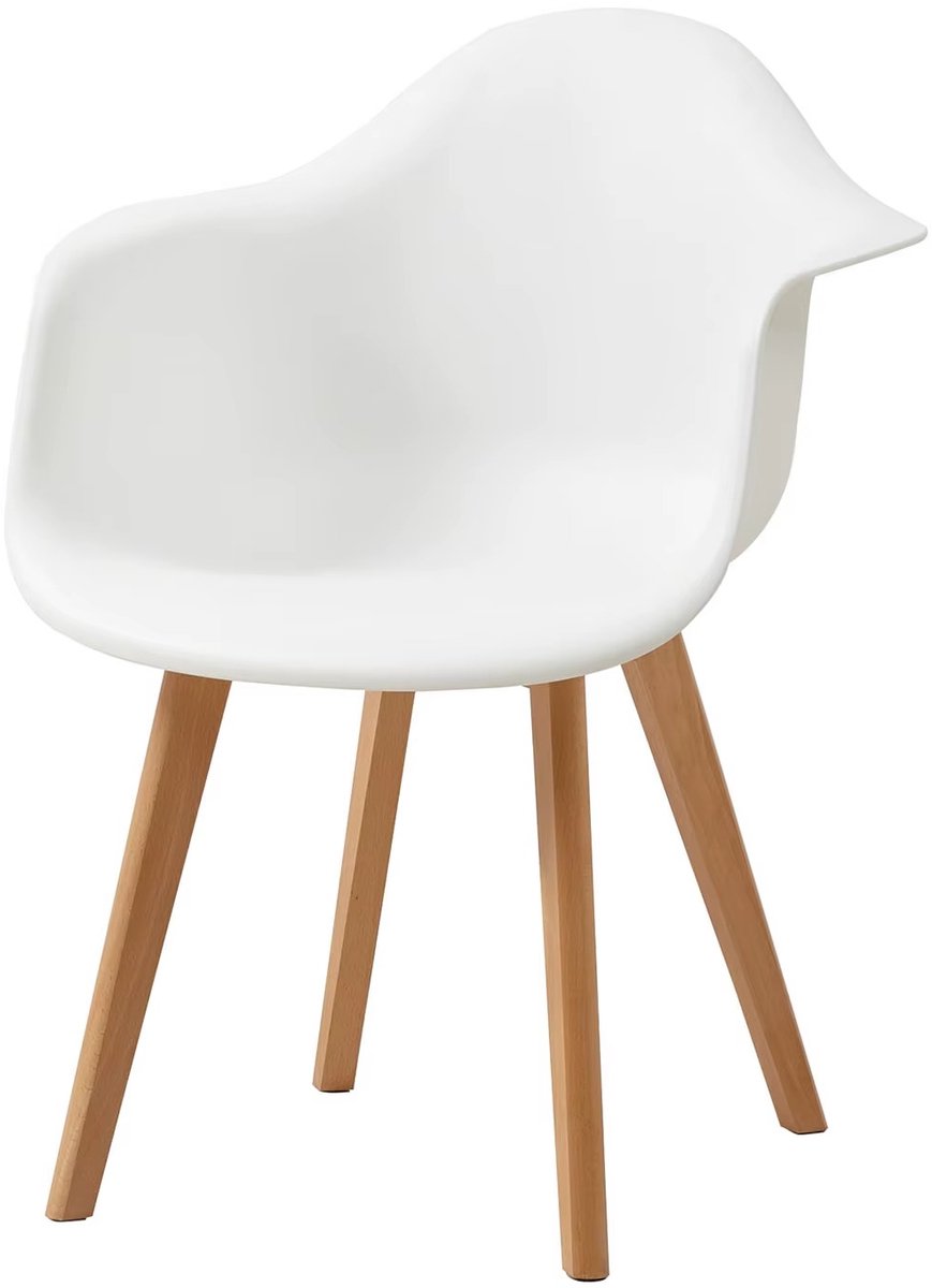 Whoopr® Set van 4 Scandinavische Eetkamerstoelen met Armleuningen – Retro Design Kuipstoelen met Beukenhouten Poten – Moderne Kunststof Stoelen voor Eetkamer & Woonkamer Wit