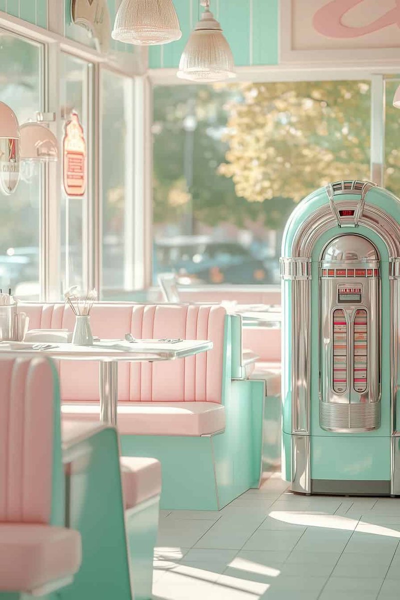 Diner Poster - Retro - Vintage - Pastel - Eten - Nostalgisch - posters - formaat 70x100cm - Wanddecoratie - L4136