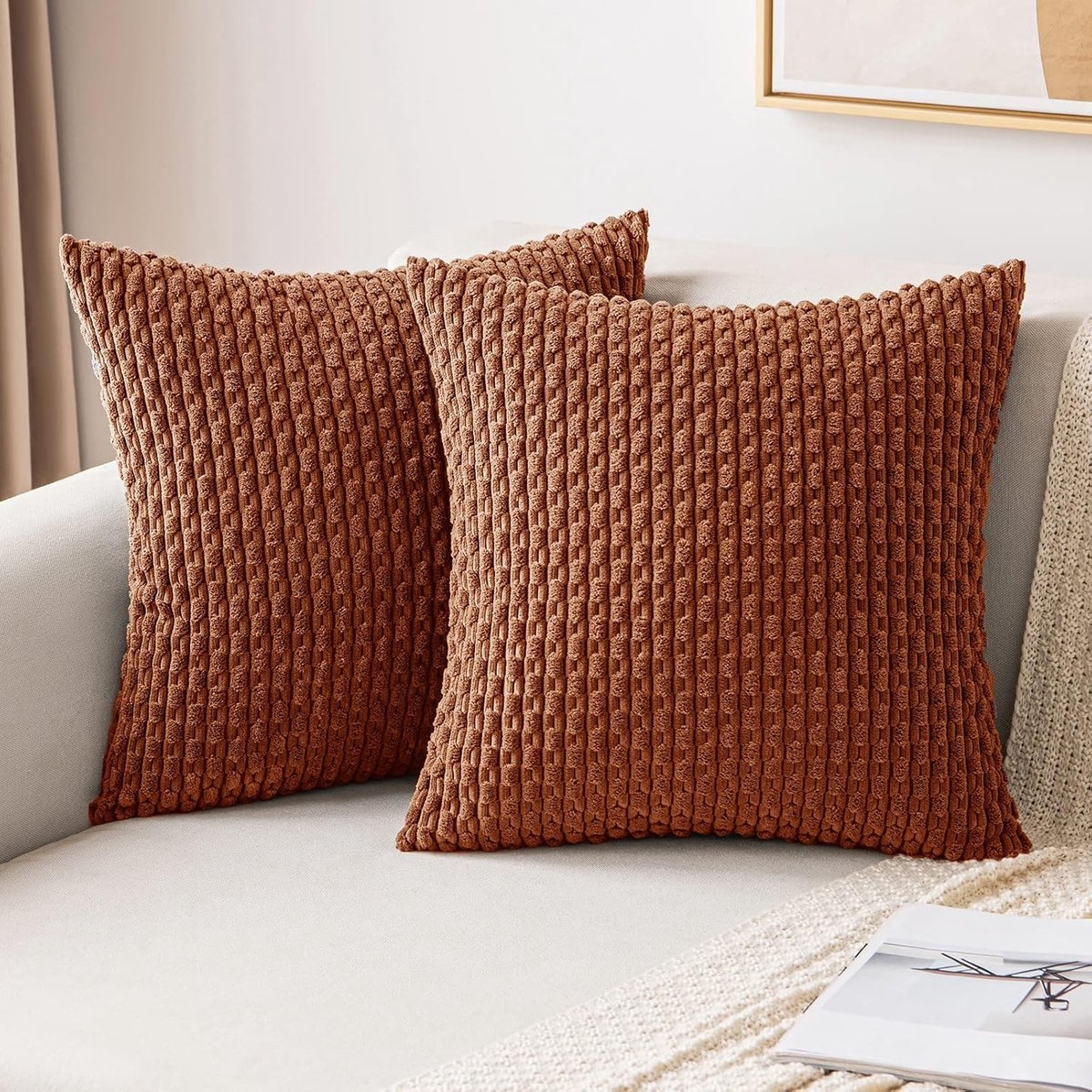 Decoratieve Velvet Kussenhoezen voor Sofa en Stoelen, Zachte Vierkante Kussenhoezen met Onzichtbare Rits, 16x16 Inch, Set van 2, Stone Red, Perfect voor Woonkamer en Slaapkamer