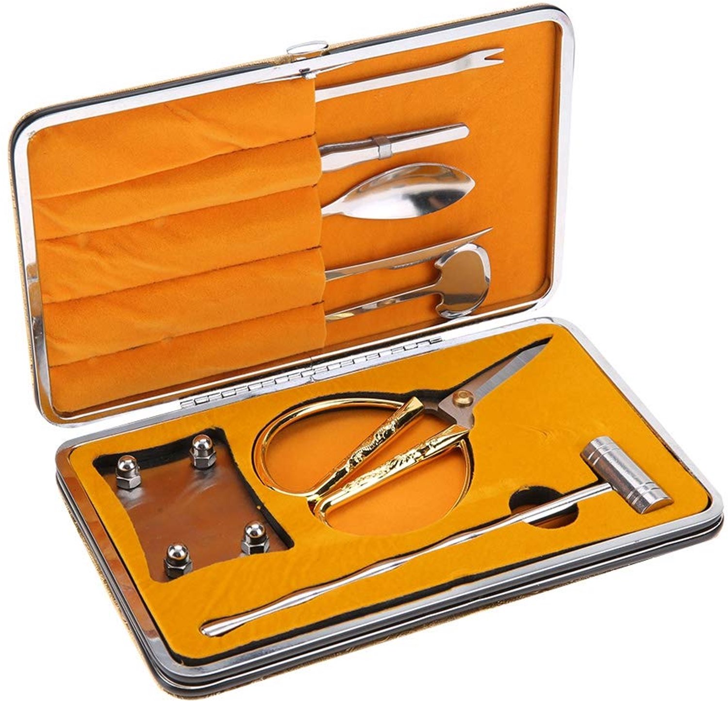 Zeevruchten Tool Set 8-delig - Kreeft/Crab Cracker - Roestvrij Staal - Hamer/Schaar/Vork - Pincet/Hakblok - Inclusief Pakket Doos - Kreeftgereedschap