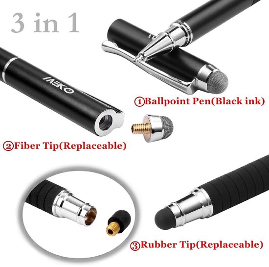 3-in-1 Stylus Pen met Balpen en Fiber Tip voor Alle Touchscreens — afbeelding 4
