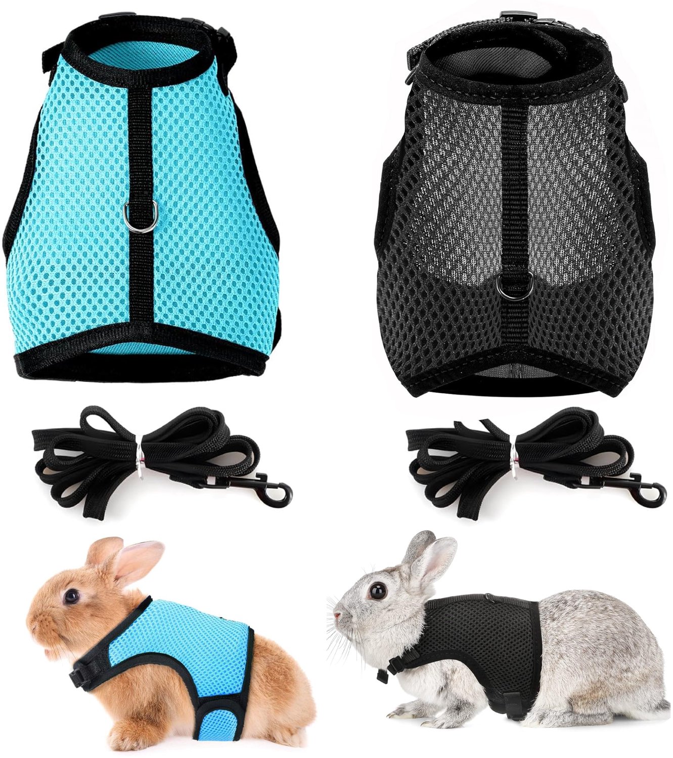 Konijnenharnas Zacht - Konijnenriem - Tuigje voor Kleine Dieren - Nylon/Polyester - 2 Stuks - Verstelbare Halslijn 16-20 cm - Huisdierharnas