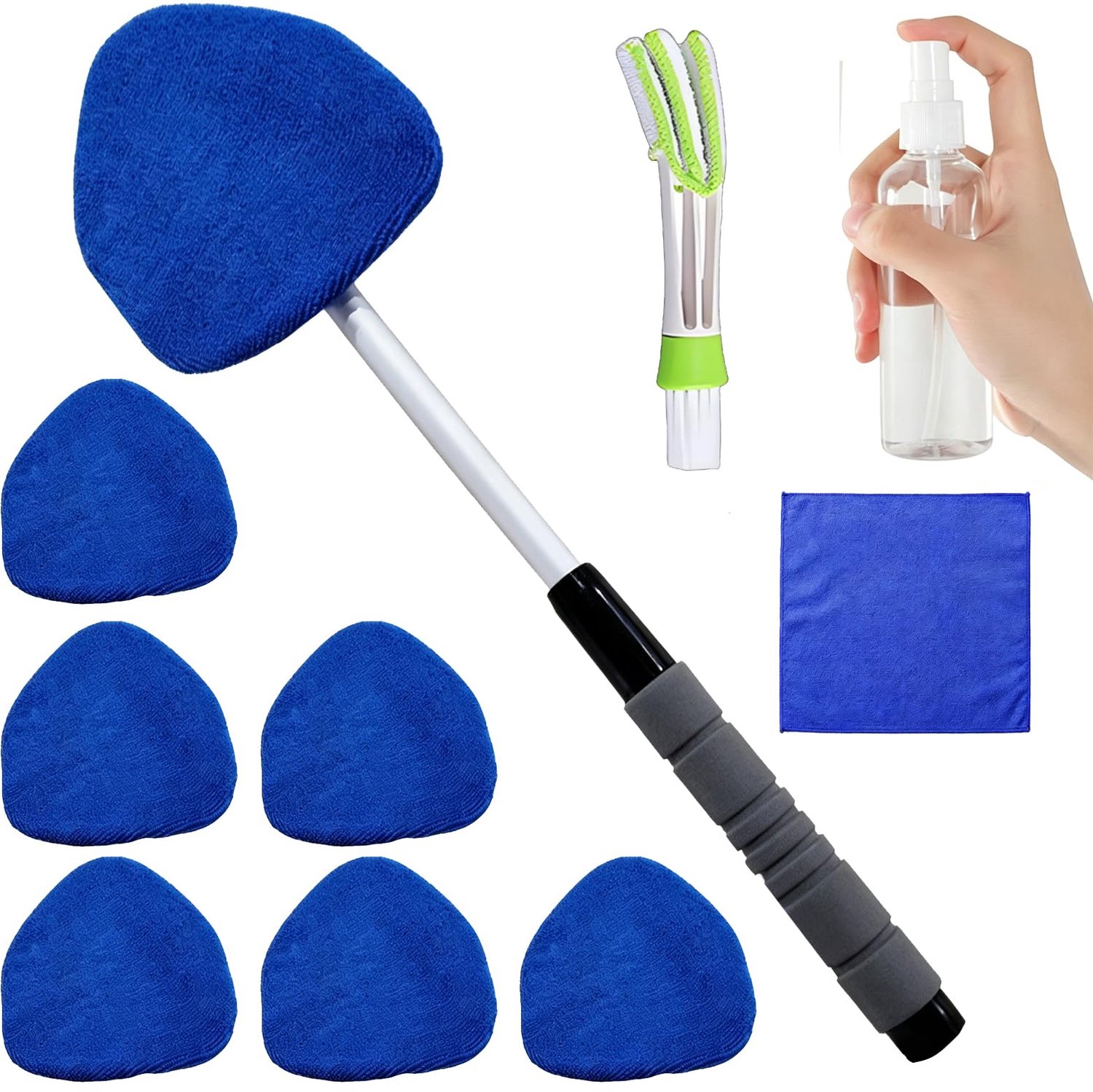 Auto Raamreiniger met Verlengbare Handgreep en Microvezelpads (Blauw)