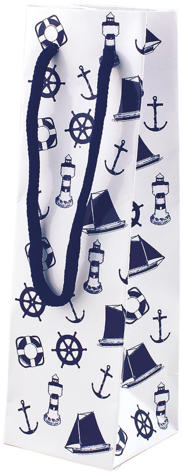 Maritiem Cadeauzakje van Gelakt Papier - Wit/Marine 7x23cm