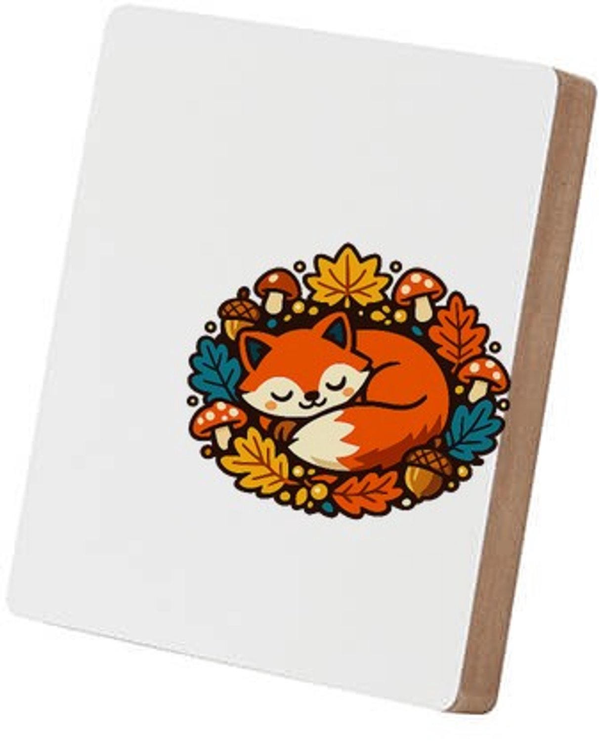 Mr Cadeautjes MDF staande fotolijst 15,2 x 15,2 - design Slapende vos in herfstkrans | cadeau Wit