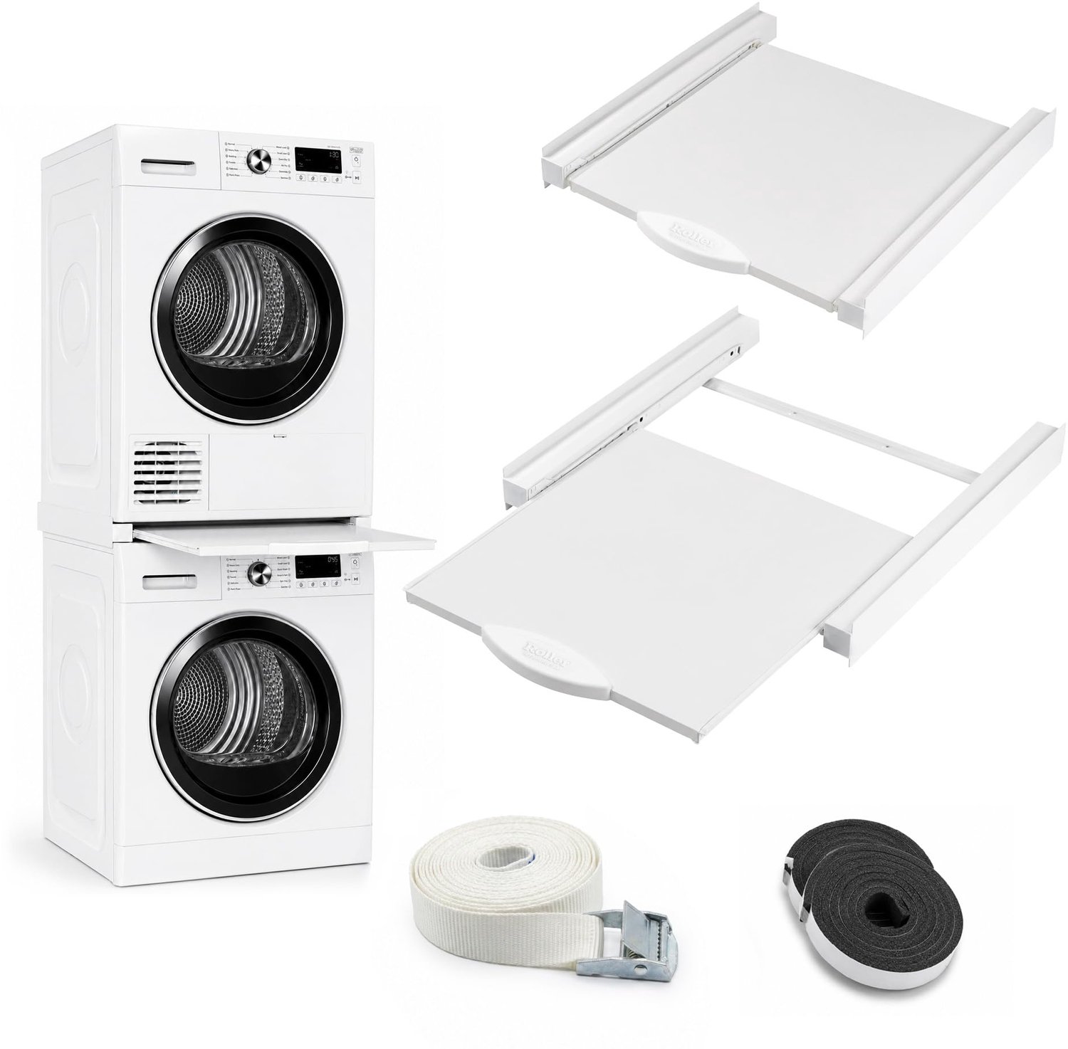 Uittrekbare plank met lade voor wasmachine en droger