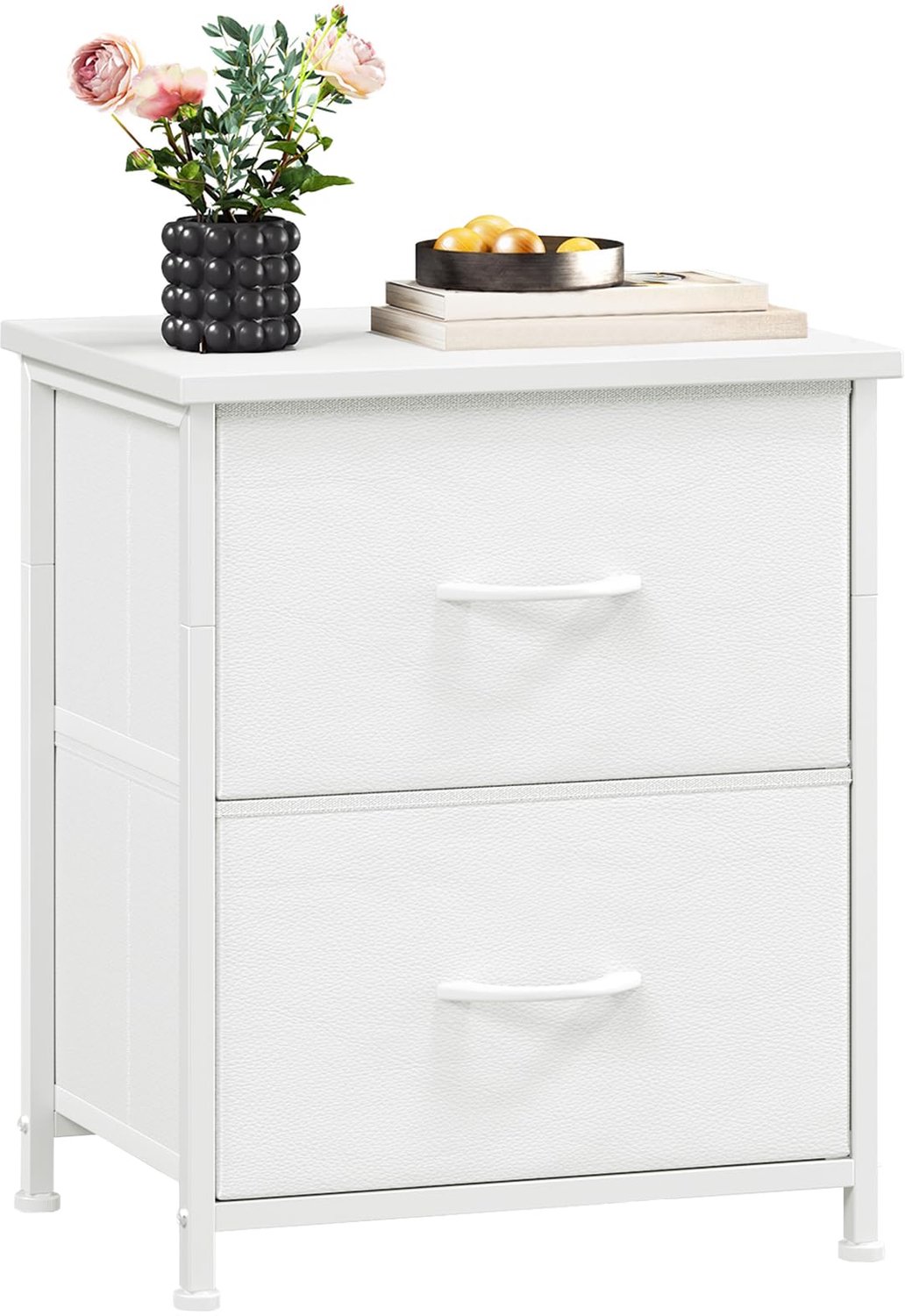 Nachtkastje met 2 Laden - Bijzettafel - Ladekast voor Slaapkamer - Klein Dressoir - Wit - Veiligheidswaarschuwing bij Kantelen