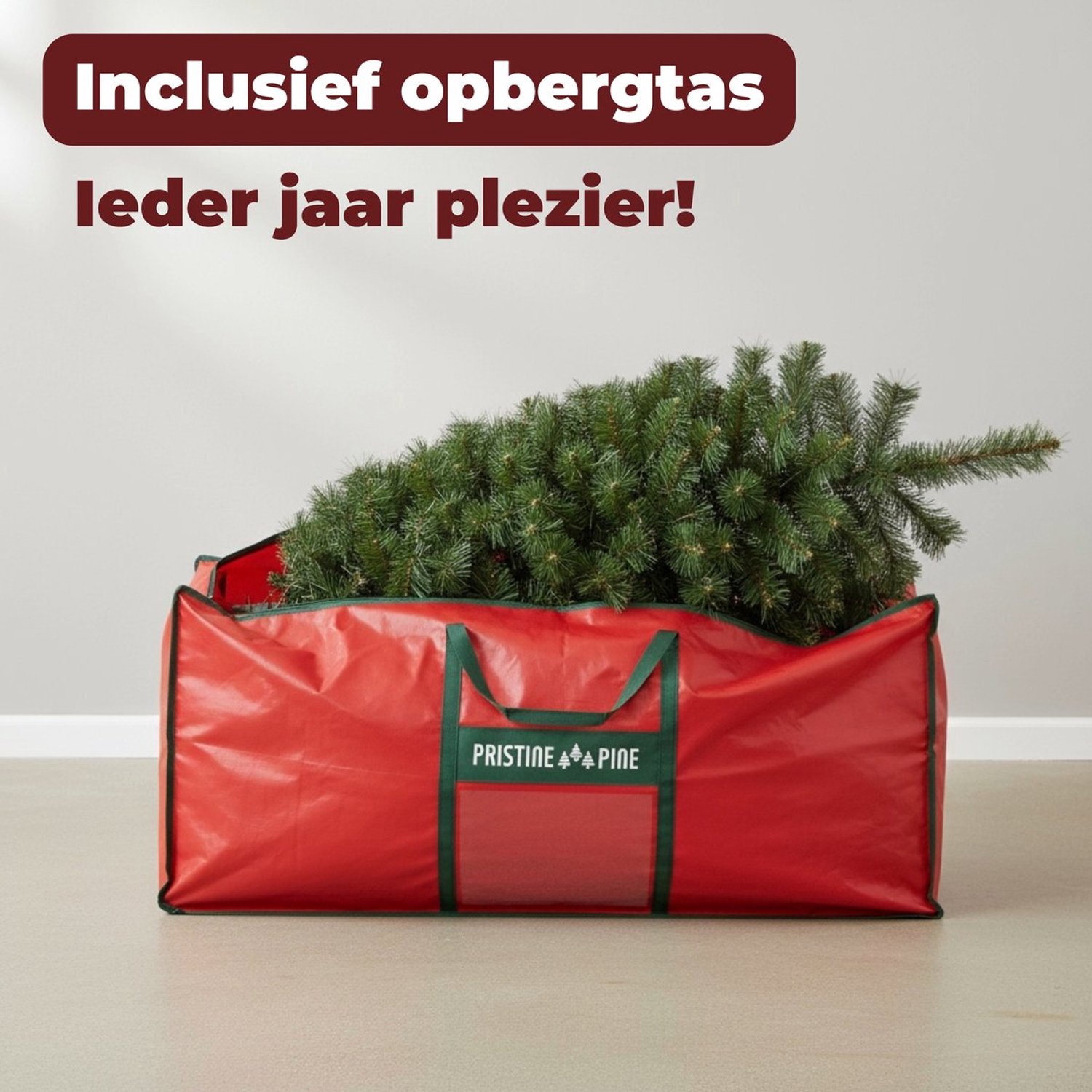 PristinePine Volle Kerstboom met Verlichting (380 LED) en Kerstboommand - 210 cm Kunstkerstboom inclusief zeegras mand en opbergtas - 1404 Takken – foto 2