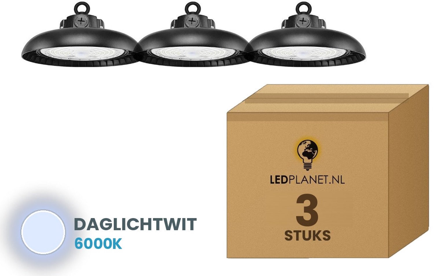 Tsong UFO Lamp - LED High Bay 150W - 30.750 lm - Daglichtwit 6000K - 3 stuks - Instelbaar 90/120/150W - 0-10V Dimbaar - IP65 - Hal, Werkplaats- & Garageverlichting - 5 jaar garantie