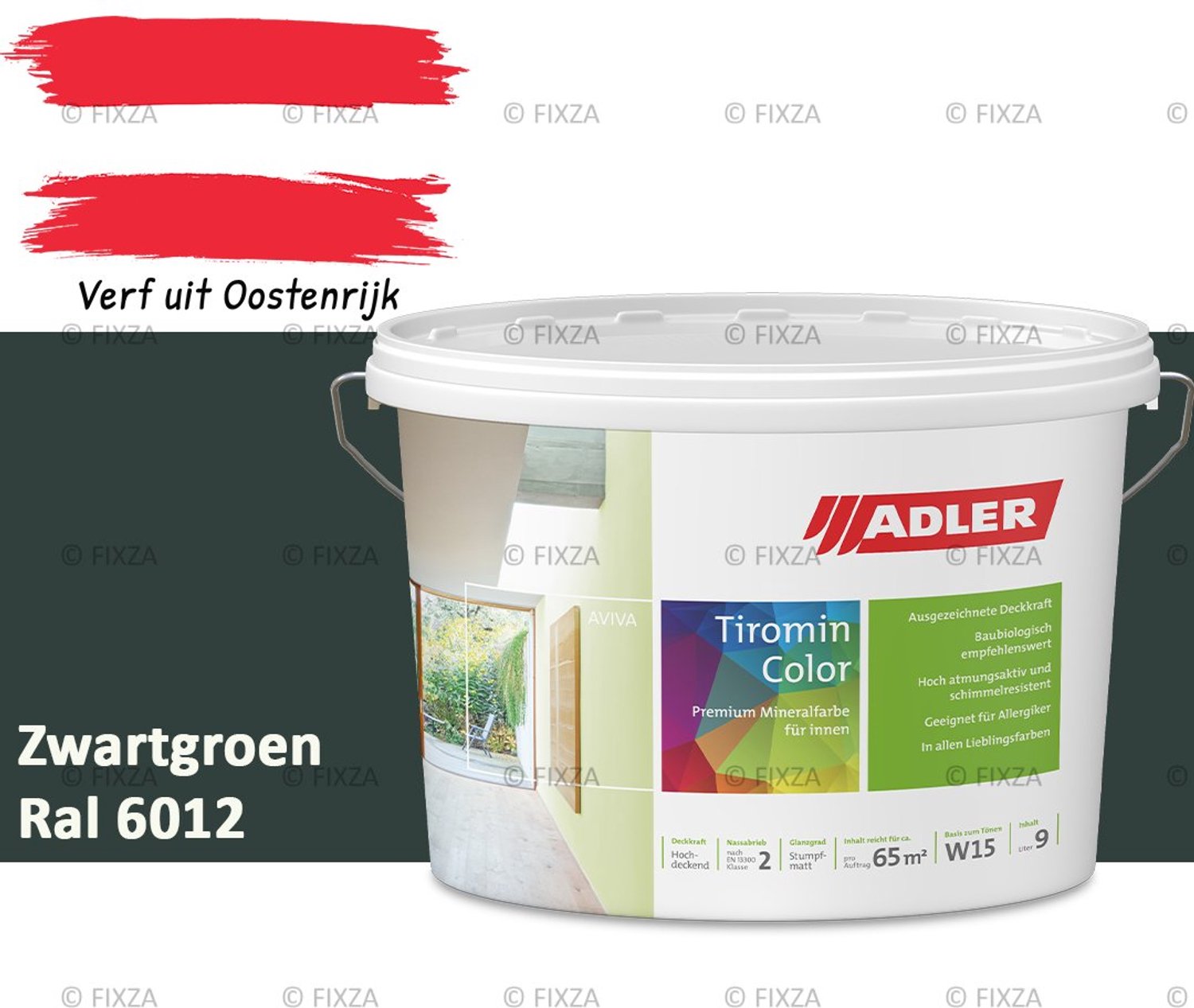 ADLER Aviva Tiromin-Color Silicaat Muurverf Binnen – 1 Liter – RAL 6012 Zwartgroen, Hoogdekkende & Ademend – Ecologische Schimmelwerende Wandverf