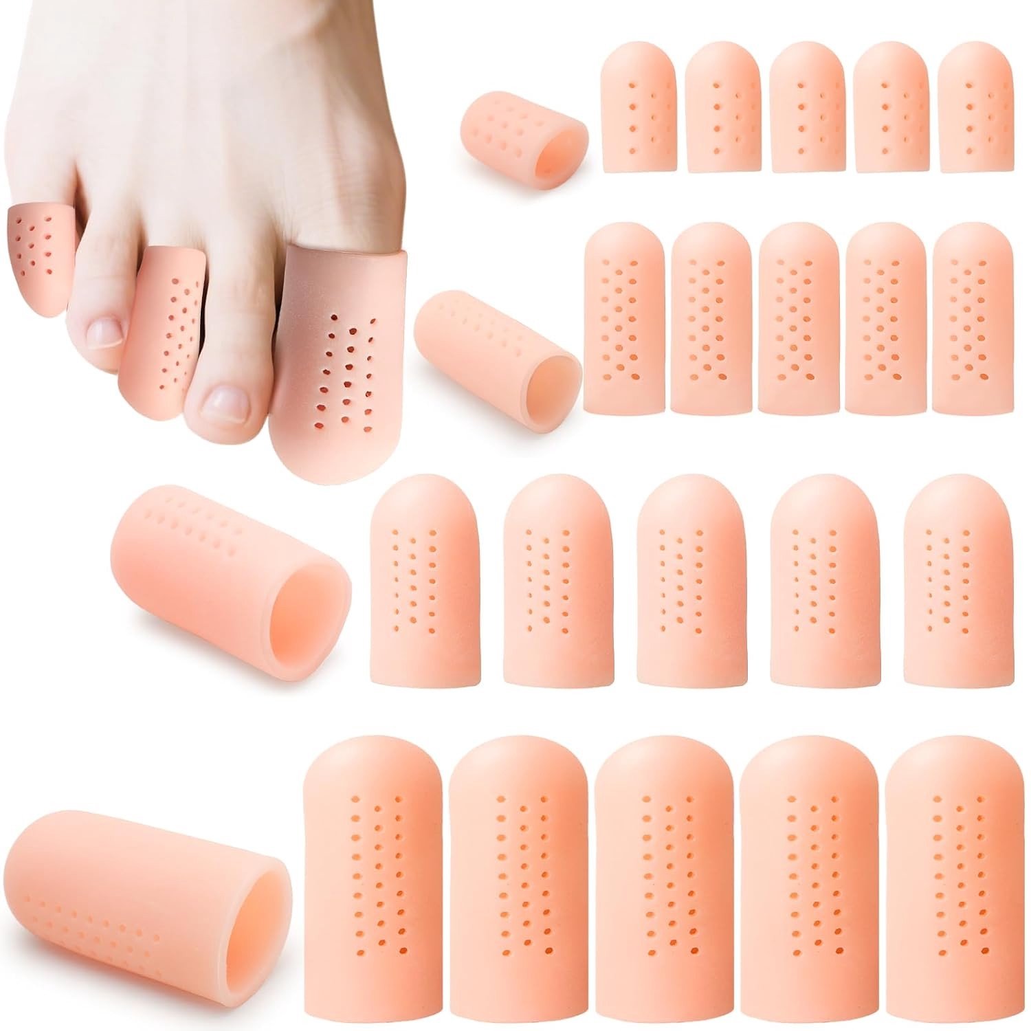 Siliconen Teenvorkbeschermers - 24 Stuks in 4 Maten, Ademend en Comfortabel voor Voetgezondheid