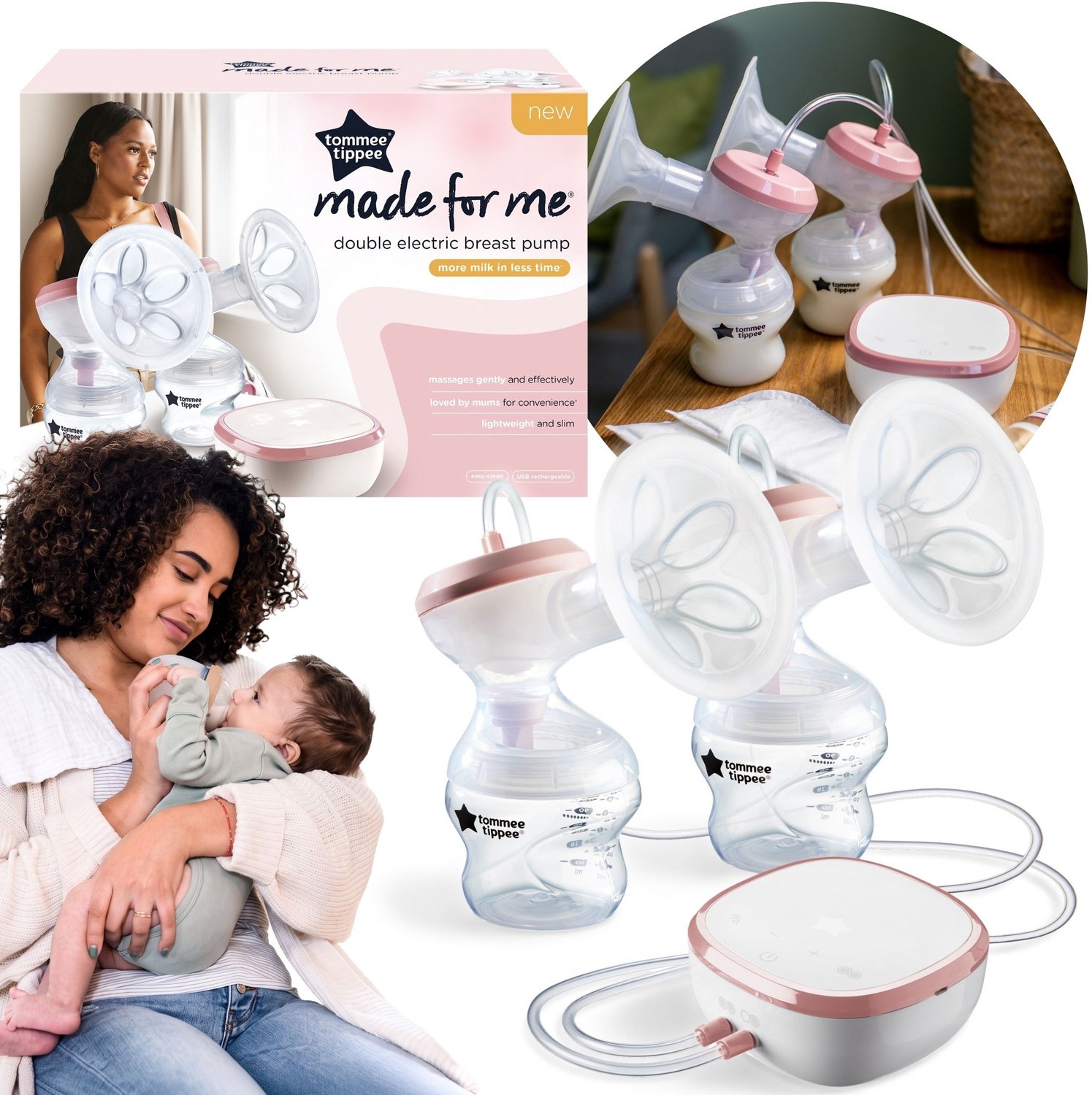 Tommee Tippee Made For Me dubbele ELEKTRISCHE borstkolf, melkpomp, draagbaar