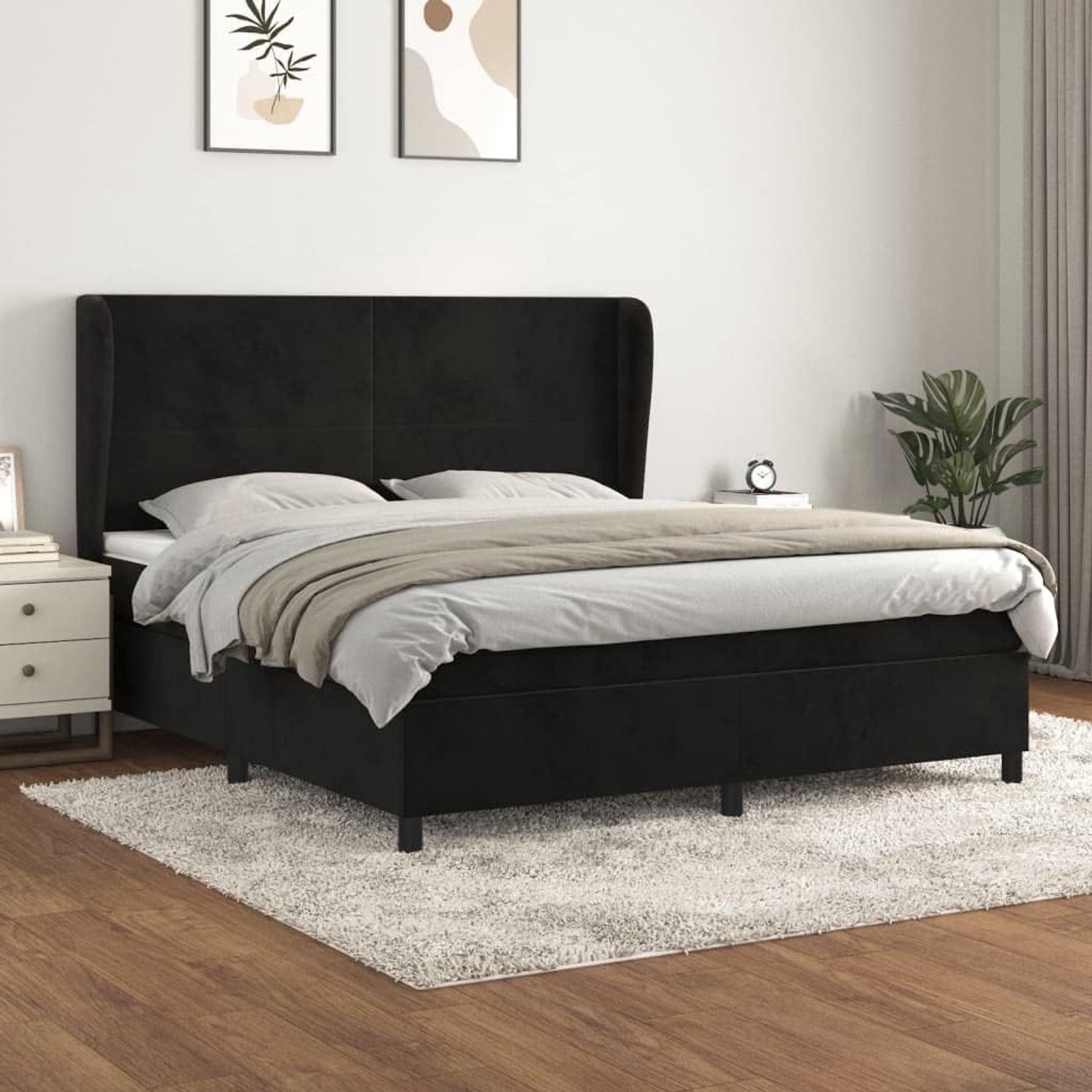 Boxspring met matras fluweel zwart 180x200 cm verstelbaar hoofdbord pocketvering matras huidvriendelijk zacht fluweel medium harde ondersteuning voor een rustgevende en comfortabel slapen