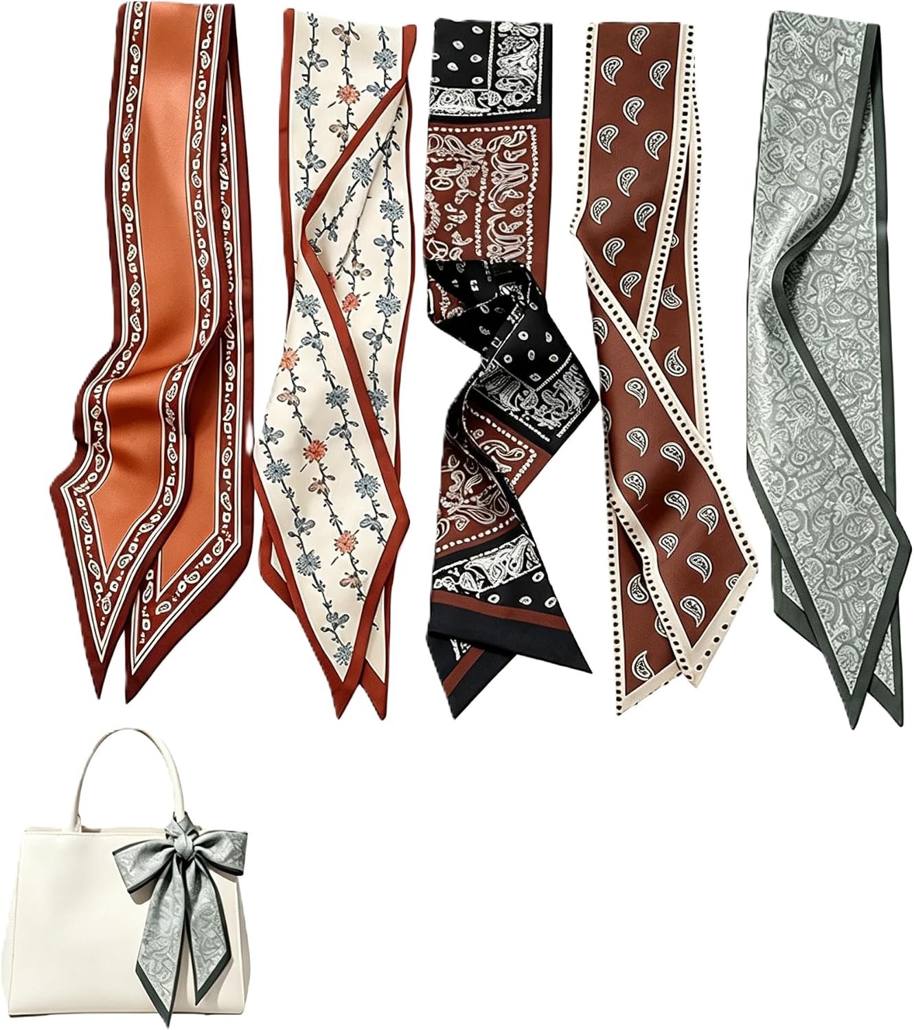 5 stuks satijnen damessjaal tas sjaaltje haarband vintage stijl