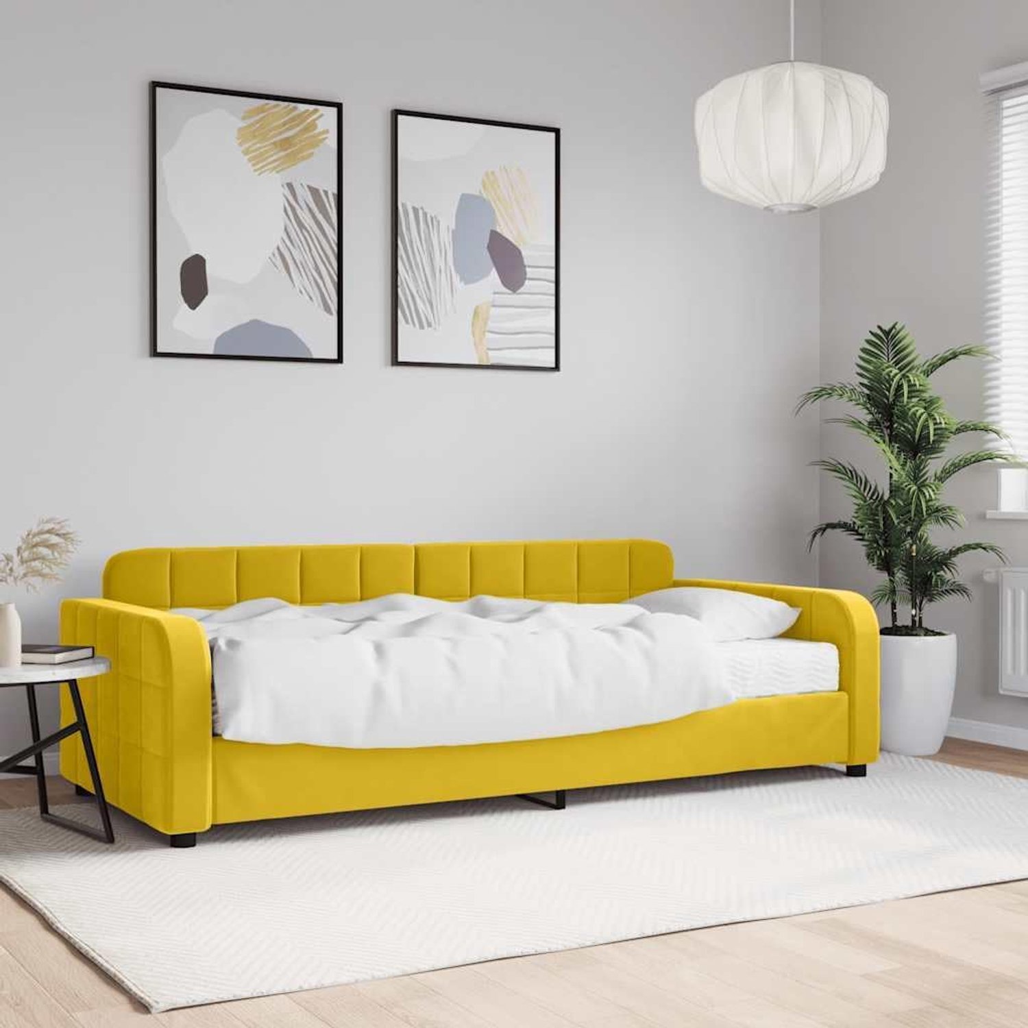 2 in 1 fluwelen slaapbank met schuimmatras multifunctioneel bankbed geel
