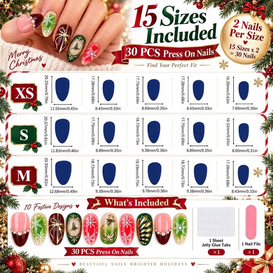 30 stuks kerstnagels, kunstnagels om op te plakken — afbeelding 2