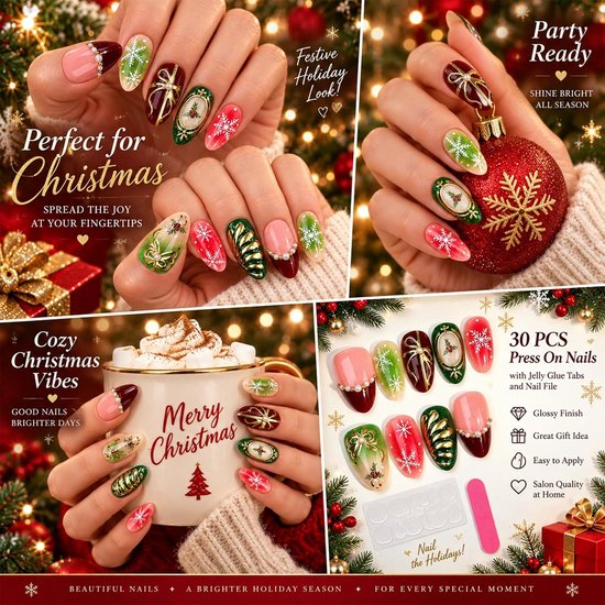 30 stuks kerstnagels, kunstnagels om op te plakken — afbeelding 5