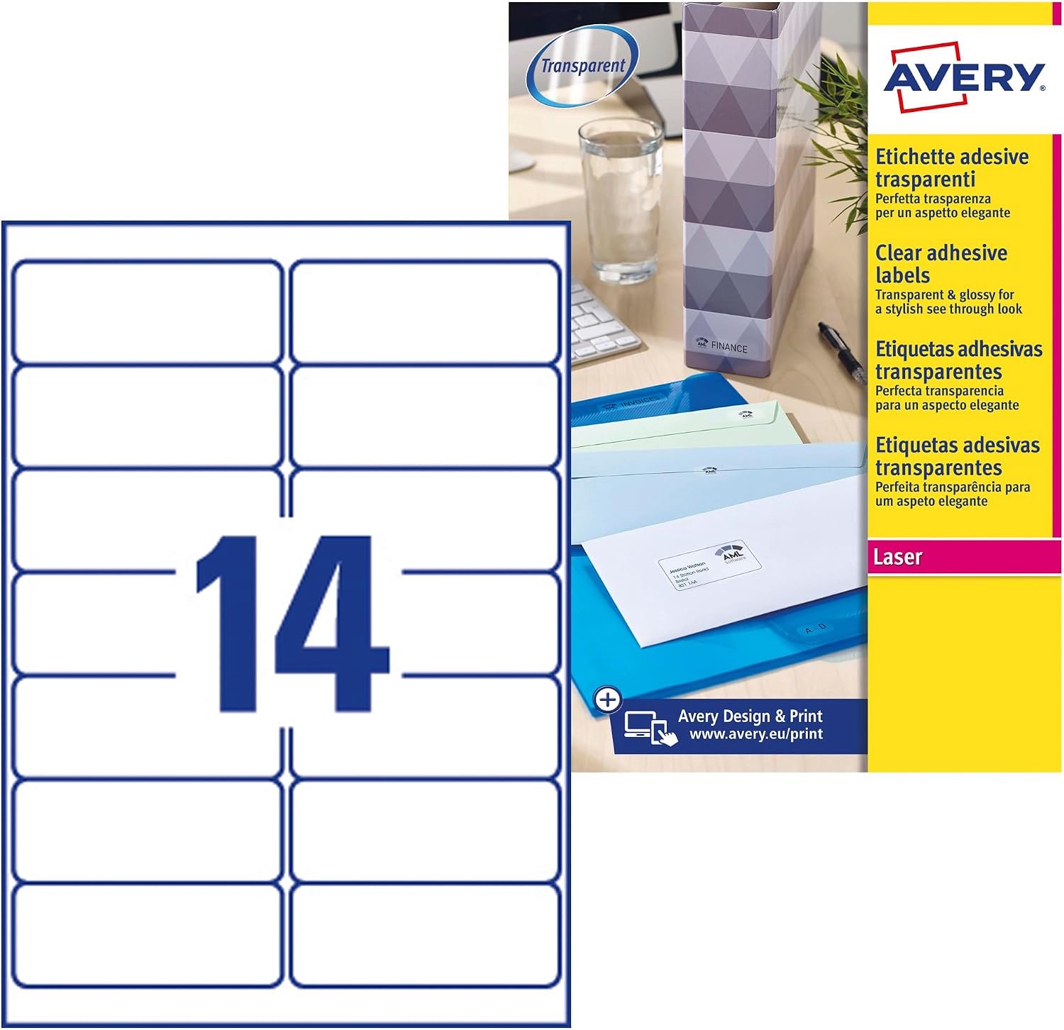Avery Transparante Adresetiketten voor Laserprinters, 350 stuks