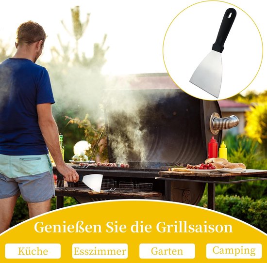 Spatels, 4 stuks, keukenspatels, roestvrij staal, met kunststof handvat, pizzaspatel voor BBQ/keuken/koken/reinigen, schuine rand & vaatwasmachinebestendig — afbeelding 3