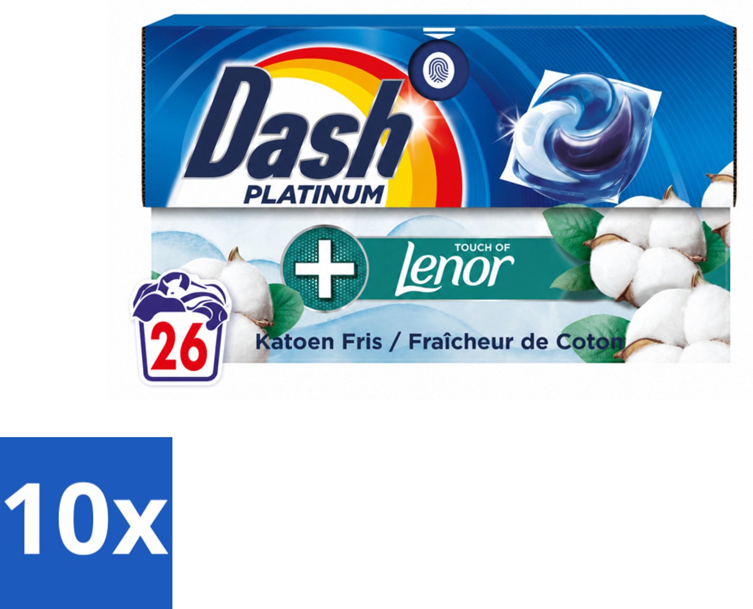 10 x Dash – Wasmiddelcapsules – 4in1 Pods Katoen Fris – 26 capsules - Voordeelverpakking - 10 stuks