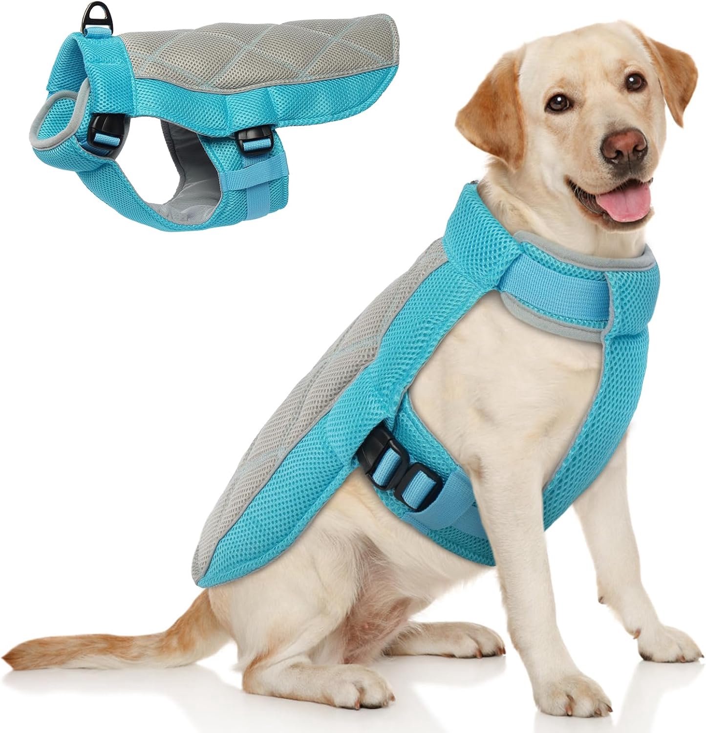 Koelvest voor honden, met D-ringen, verkoelende jas, ademend, voor warme zomerdagen, blauw, maat XXL