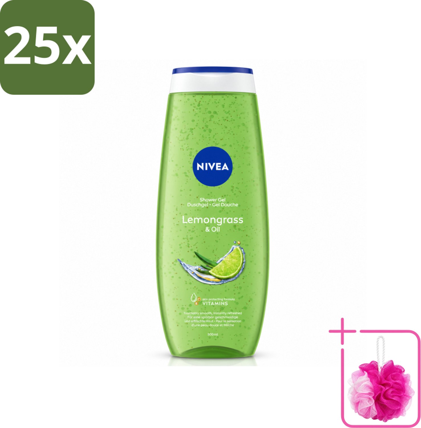 25 x NIVEA - Douchegel - Citroengras & Olieverzorging - Glad & Verfrissend Huidgevoel - 500 ml - Bulkverpakking - Douchegel - Douchemop - Natuurlijke oliën
