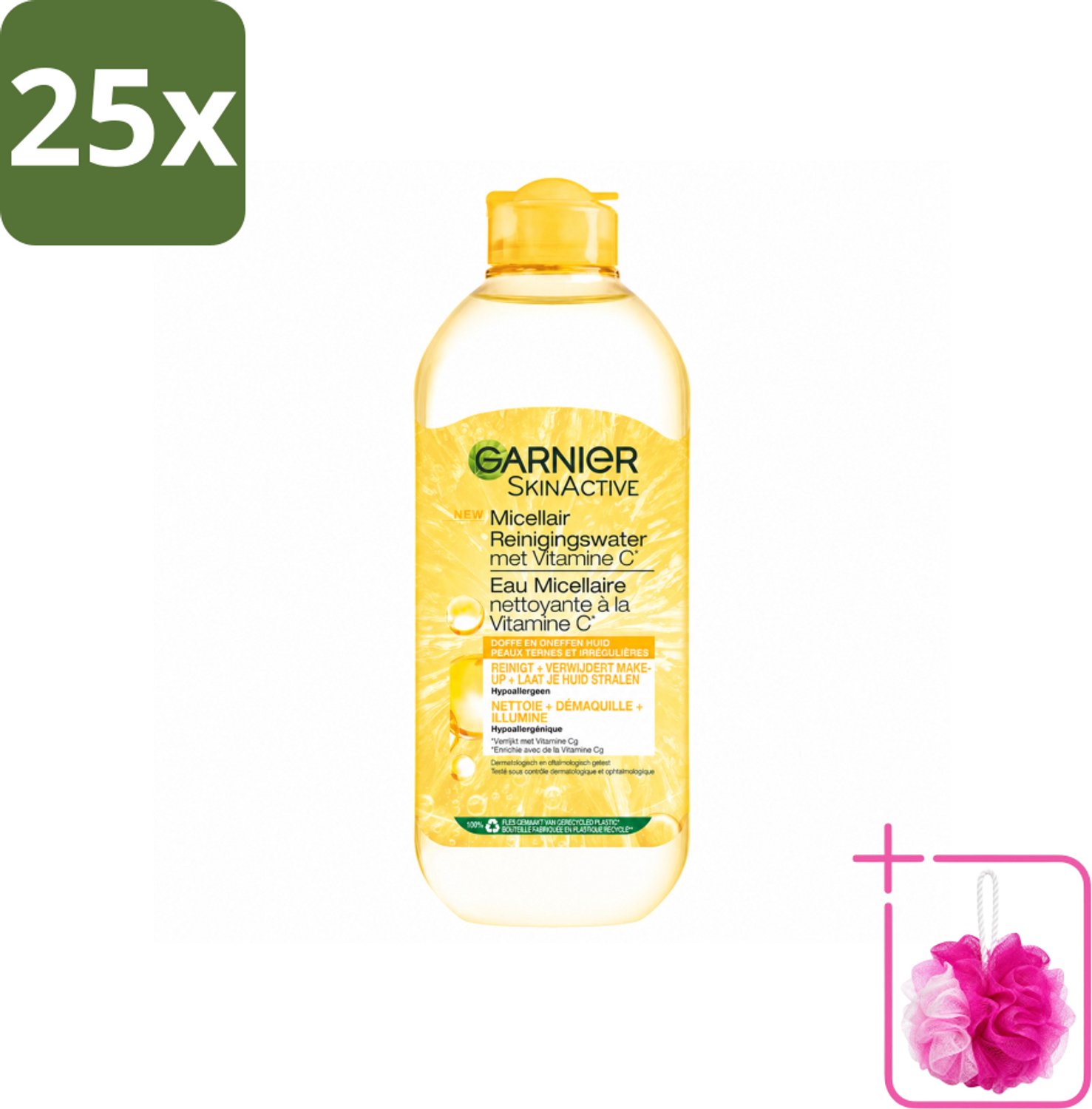 25 x Garnier - SkinActive - Micellair Water - Vitamine C - Reinigingswater - 400 ml - Bulkverpakking - Micellair reinigingswater - Douchemop - Vitamine c