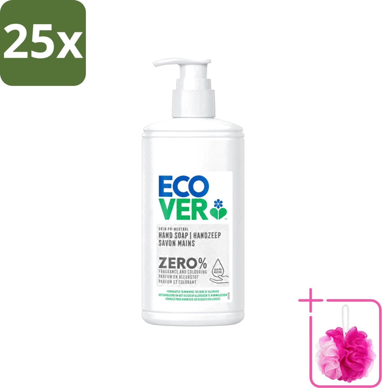 25 x Ecover - Handzeep ZERO - Parfumvrij - 250 ml - Bulkverpakking - Handzeep - Douchemop - Parfumvrije handzeep