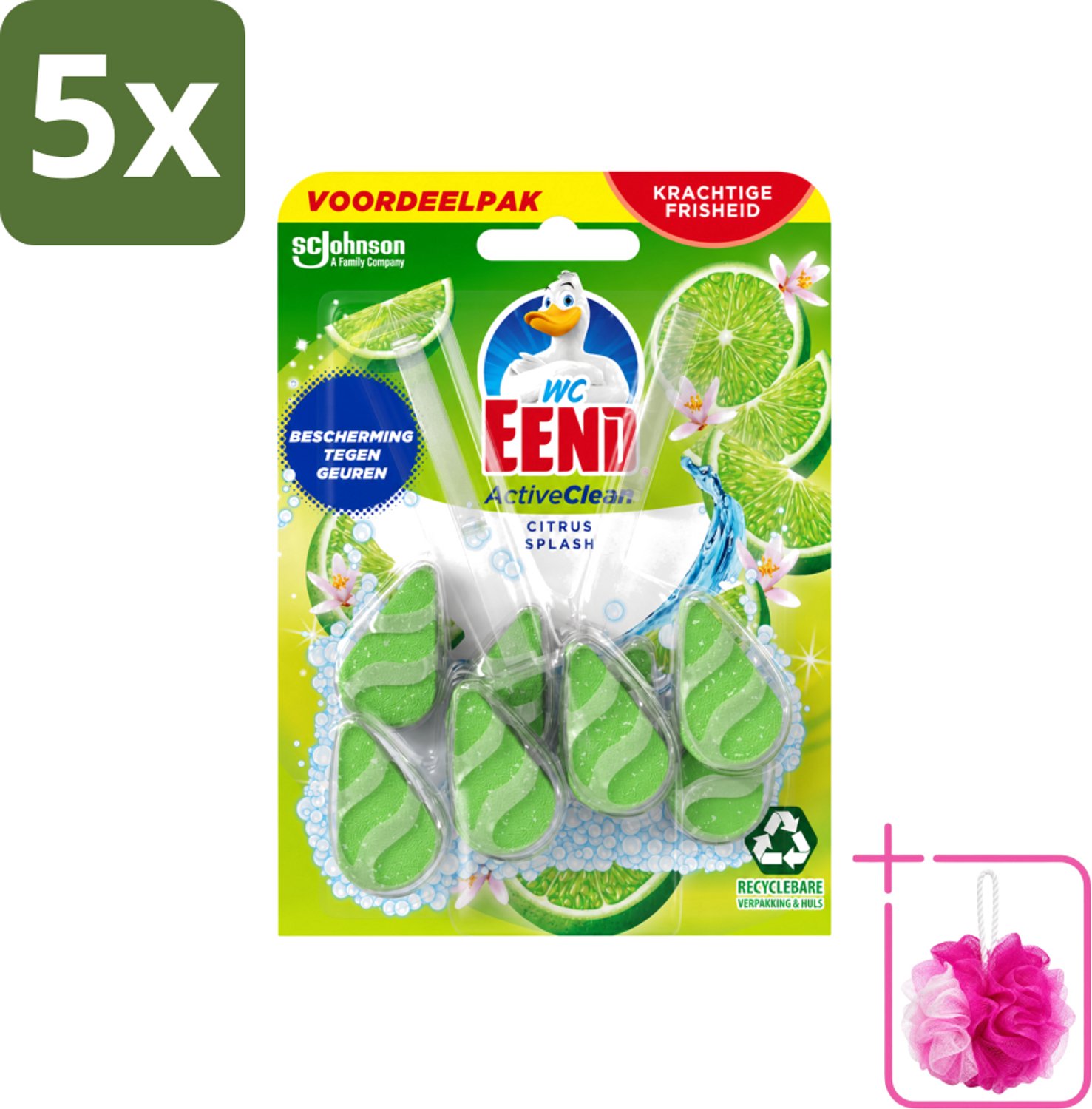 5 x WC Eend - Active Clean Citrus - Toiletblok Duopack - Krachtige Citrusgeur - 2 Toiletblokken - Bulkverpakking - Toiletblok - Douchemop - Reiniging toilet